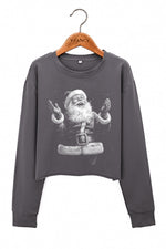 Retro santa portrait christmas crop sweatshirt