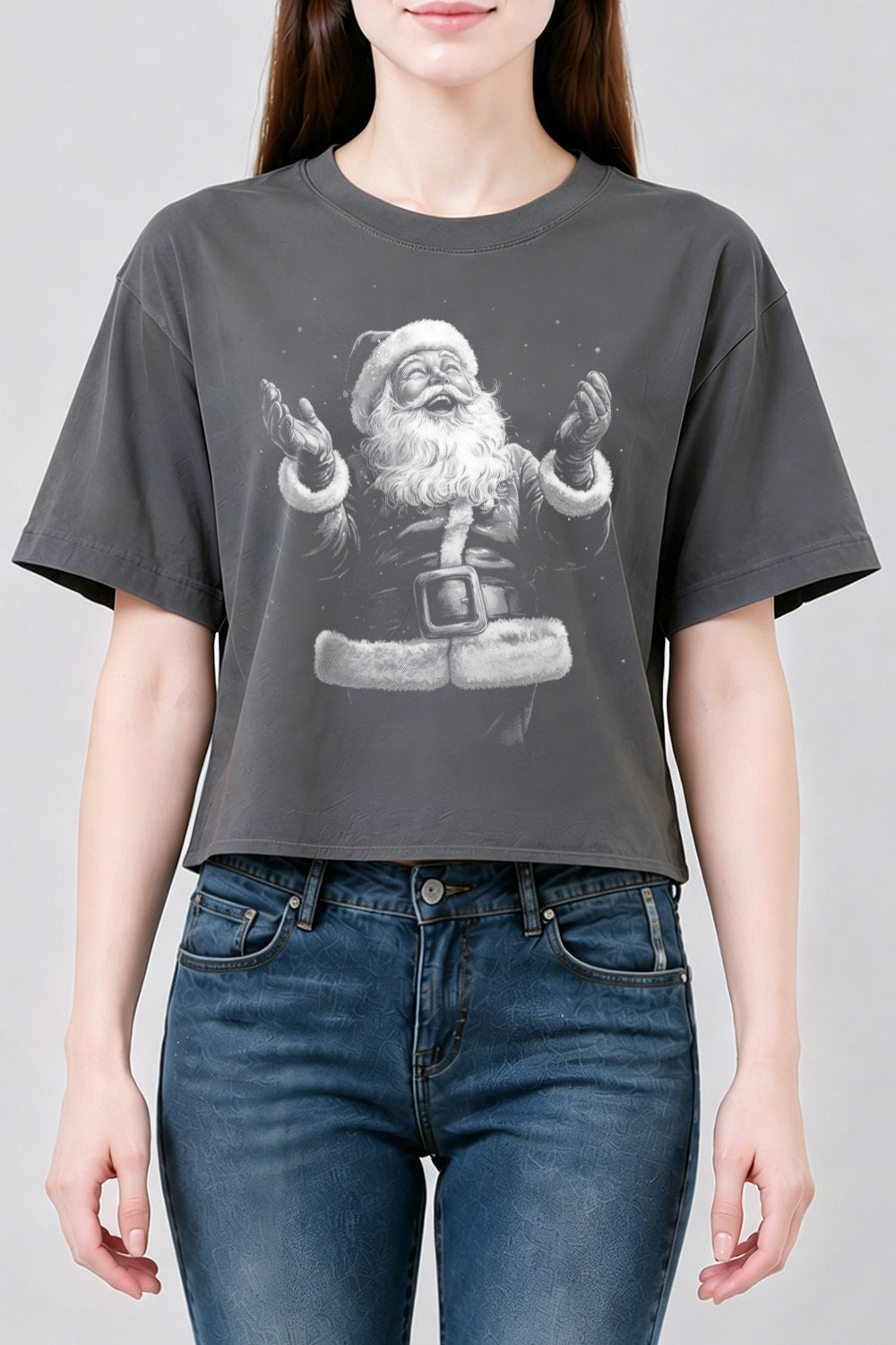 Retro santa portrait christmas crop top