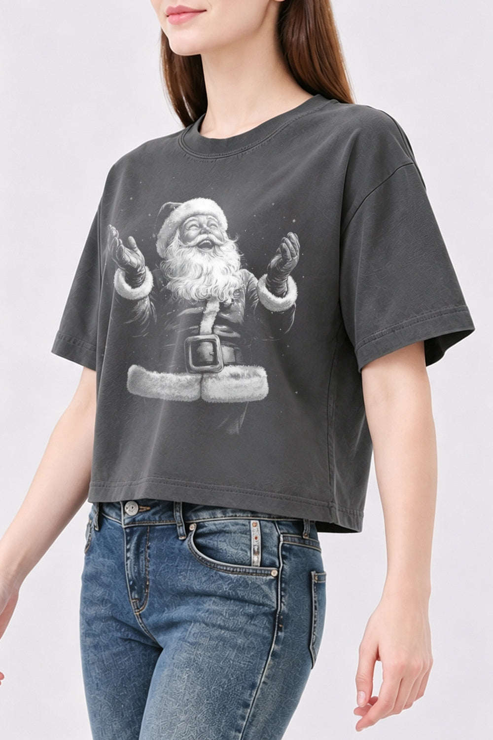 Retro santa portrait christmas crop top