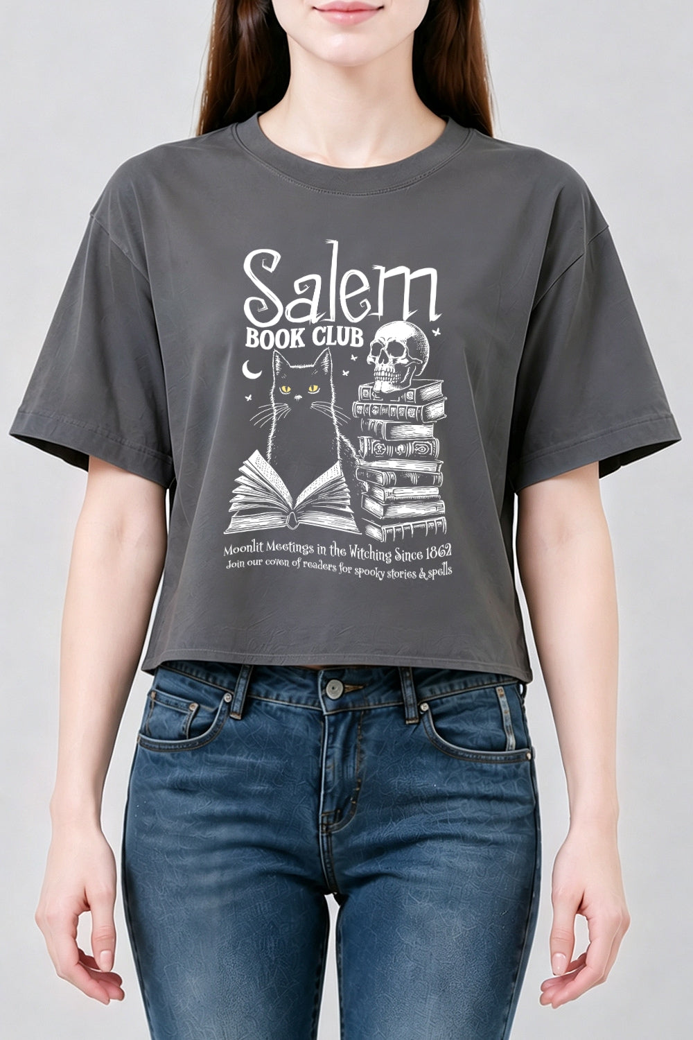 Salem book club halloween crop top