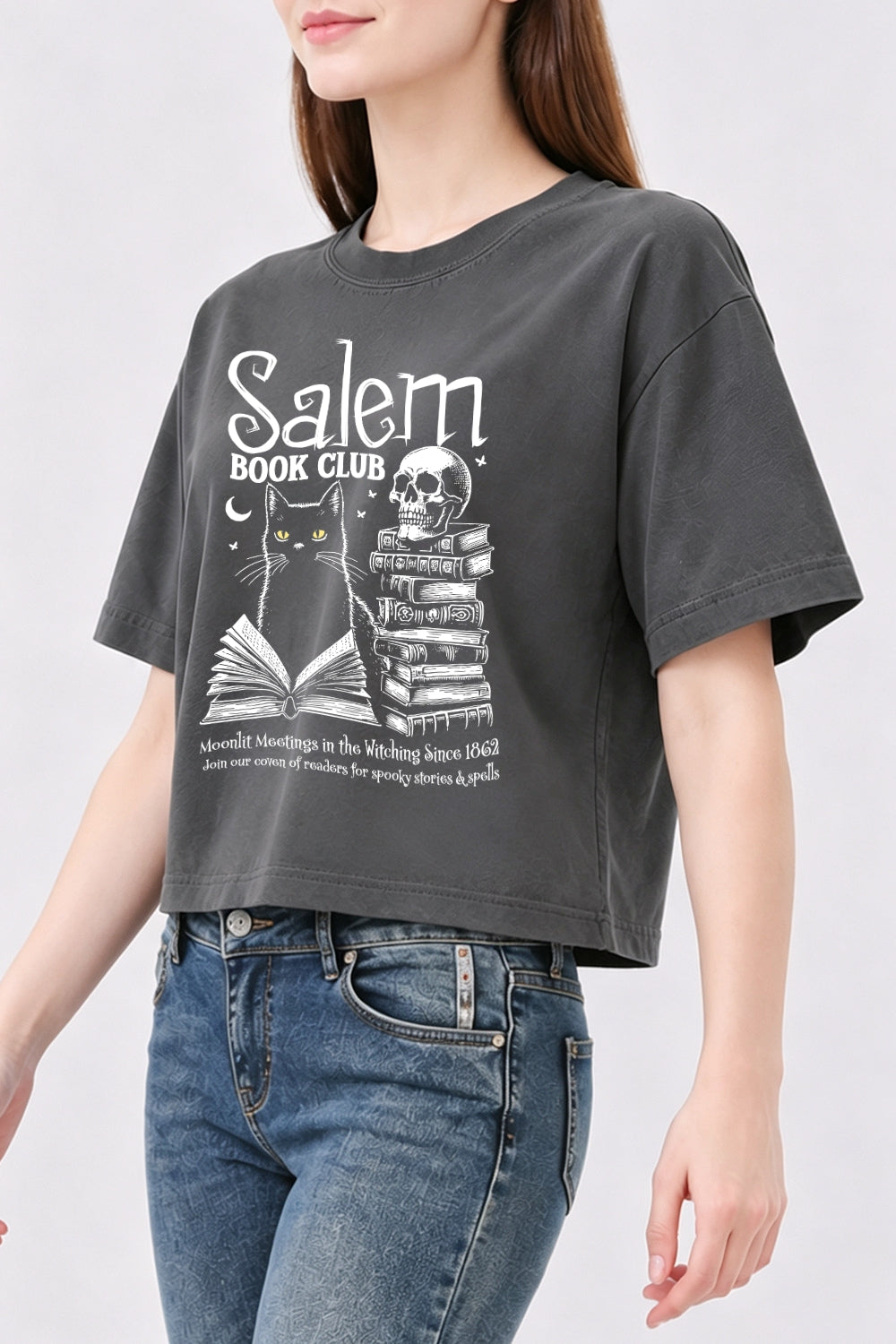 Salem book club halloween crop top