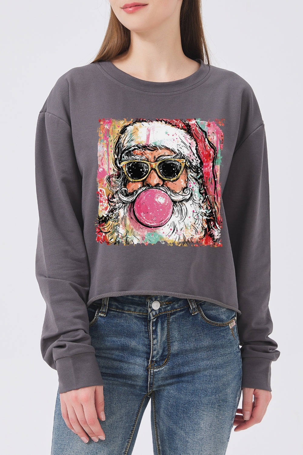 Santa blowing bubble christmas painting crop sweatshirt