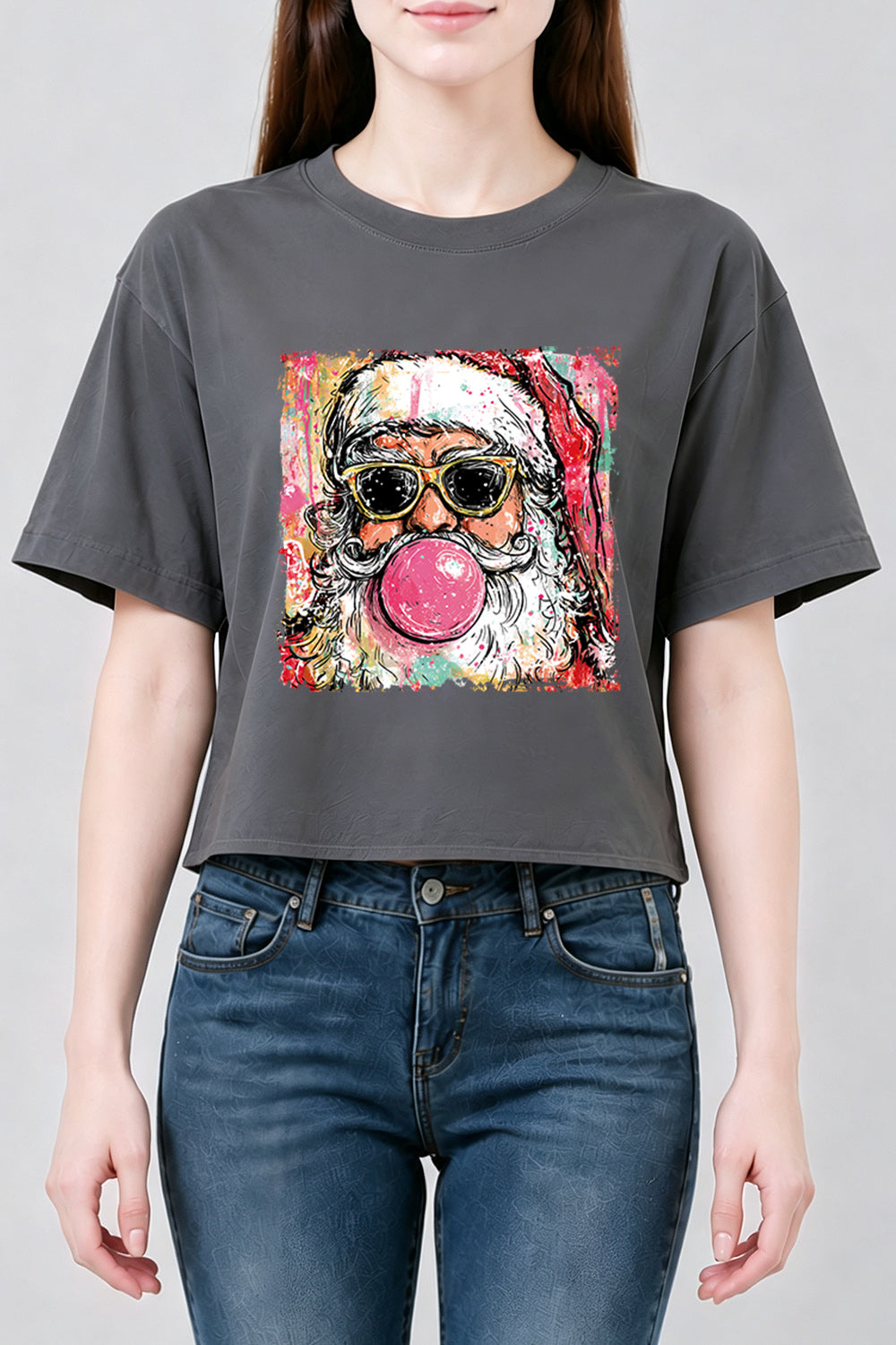 Santa blowing bubble christmas painting crop top