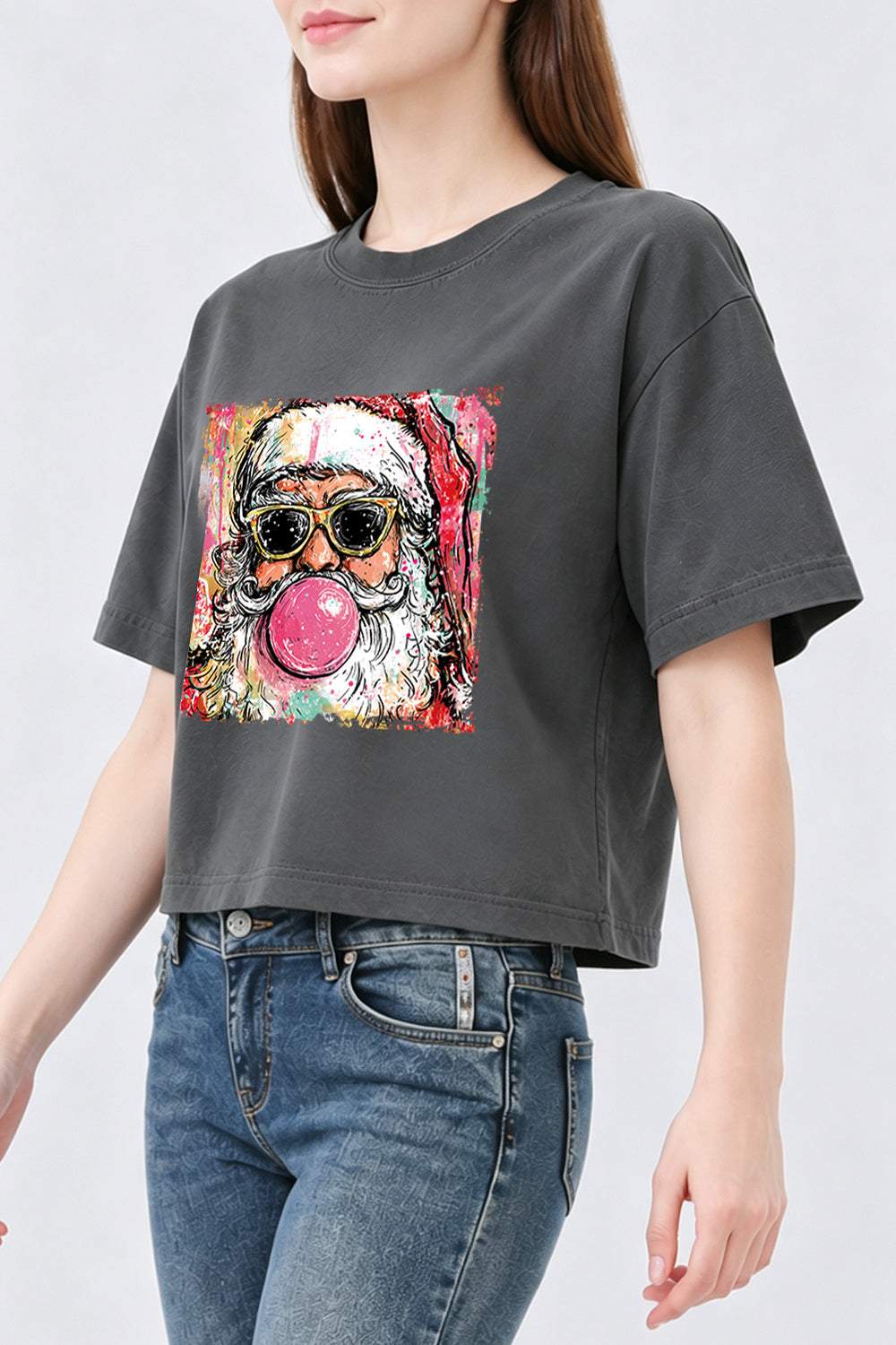 Santa blowing bubble christmas painting crop top