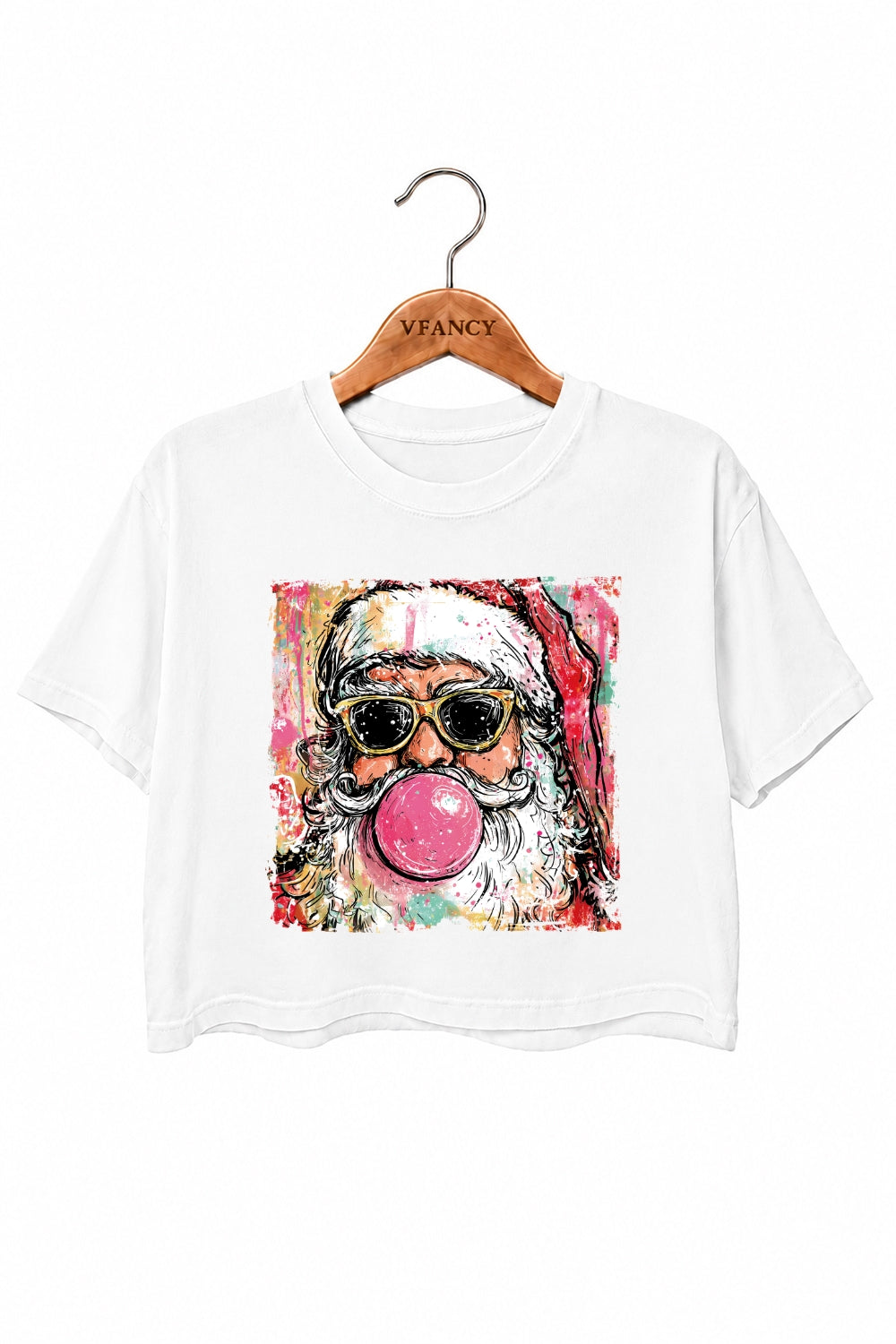Santa blowing bubble christmas painting crop top