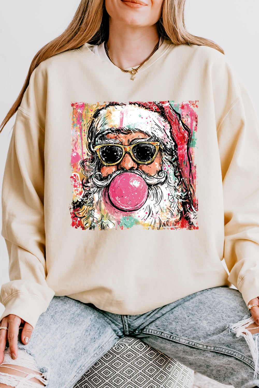 Santa blowing bubble christmas painting sweatshirt