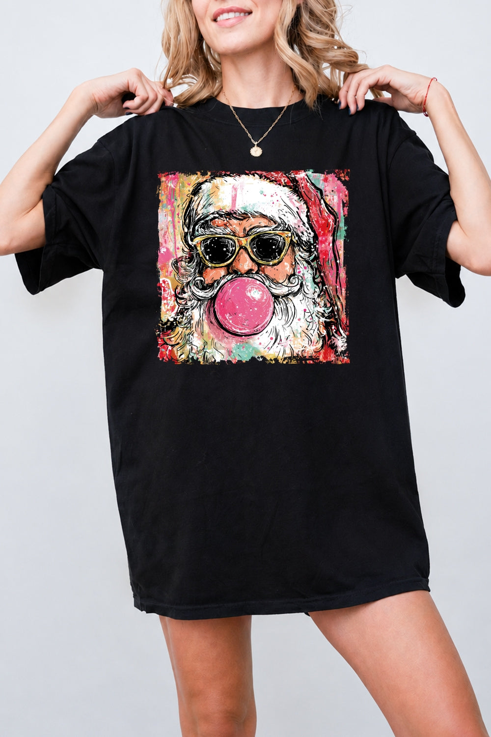 Santa blowing bubble christmas painting tee