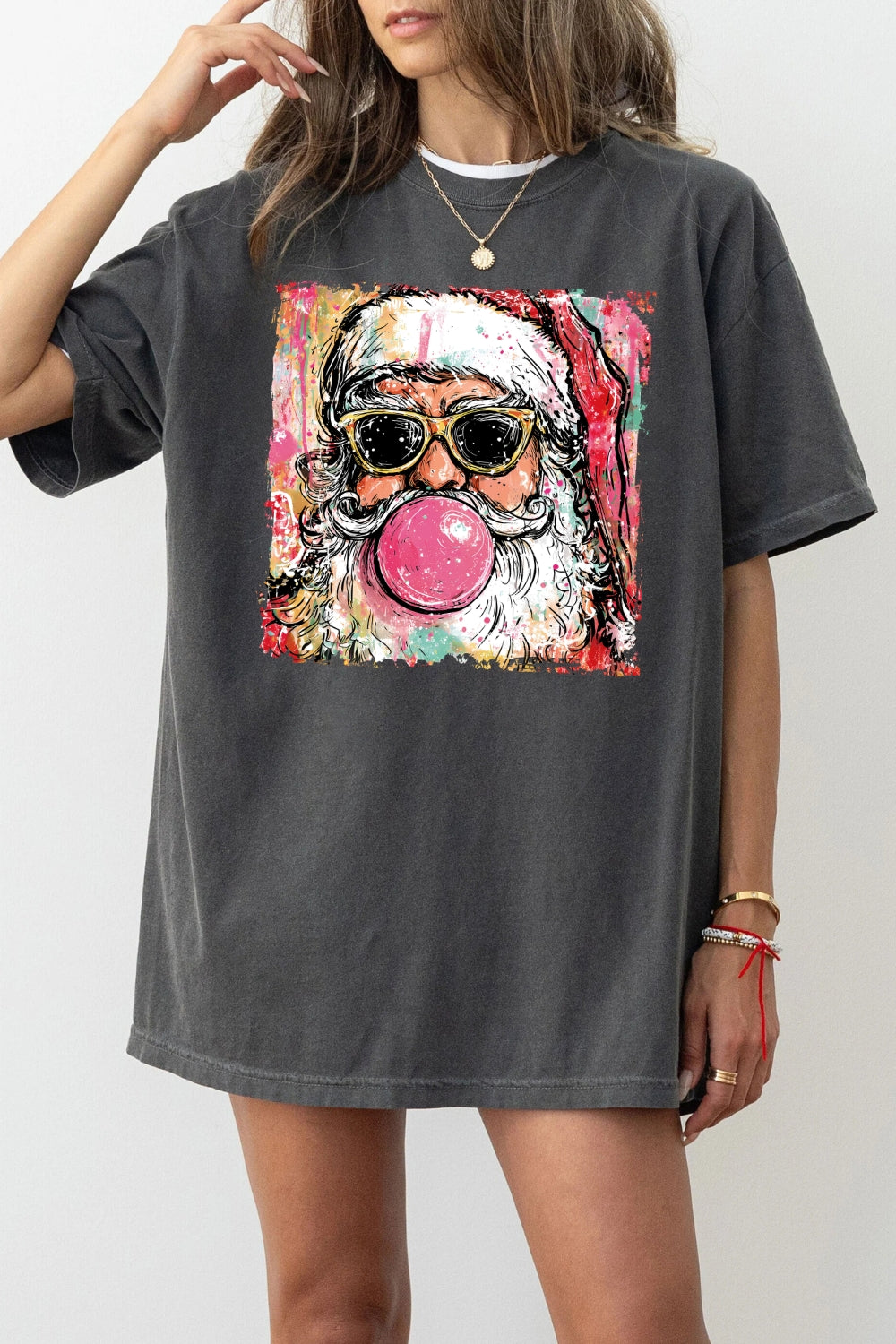Santa blowing bubble christmas painting tee