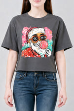 Santa blowing bubble painting christmas crop top
