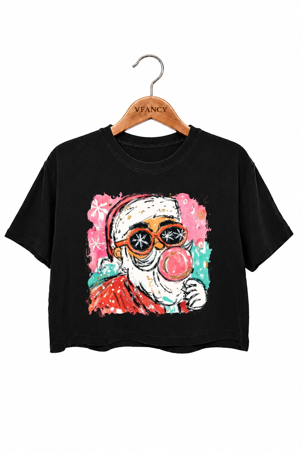 Santa blowing bubble painting christmas crop top