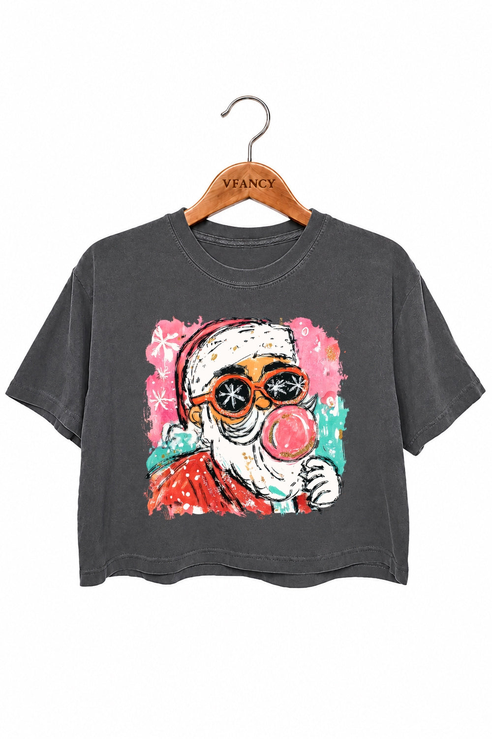 Santa blowing bubble painting christmas crop top