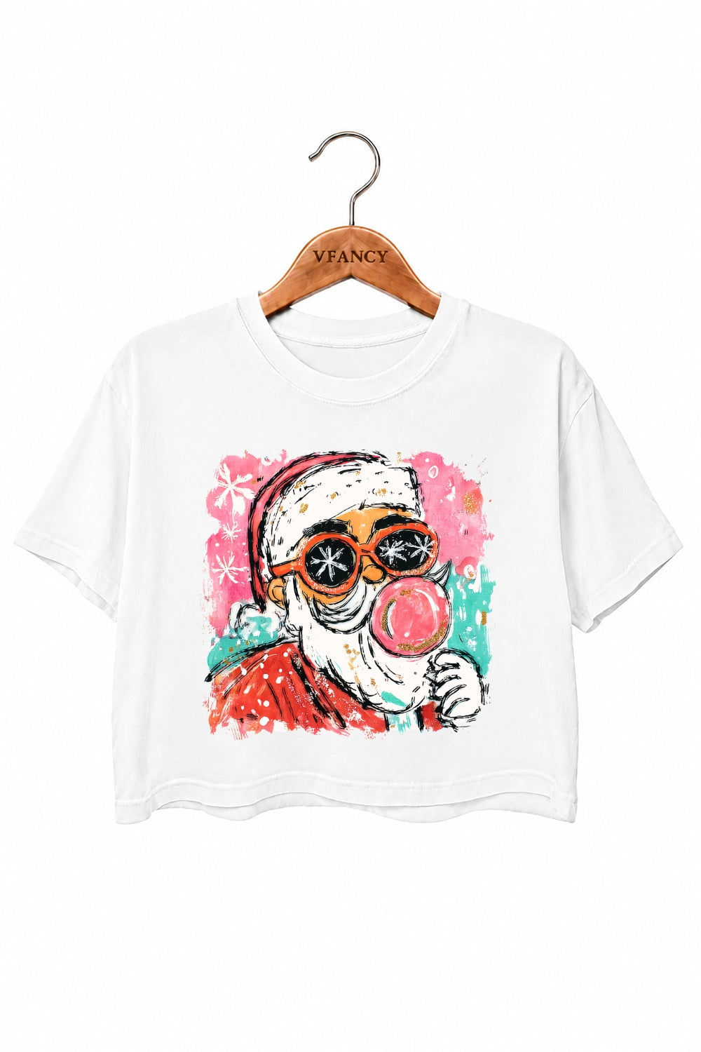 Santa blowing bubble painting christmas crop top