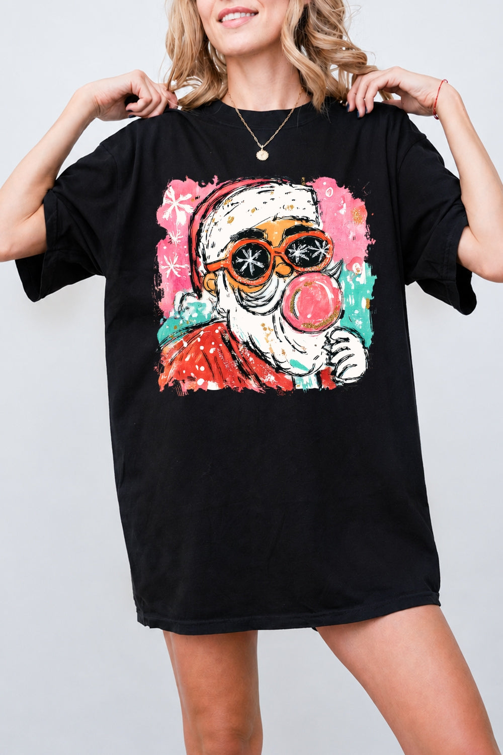 Santa blowing bubble painting christmas tee
