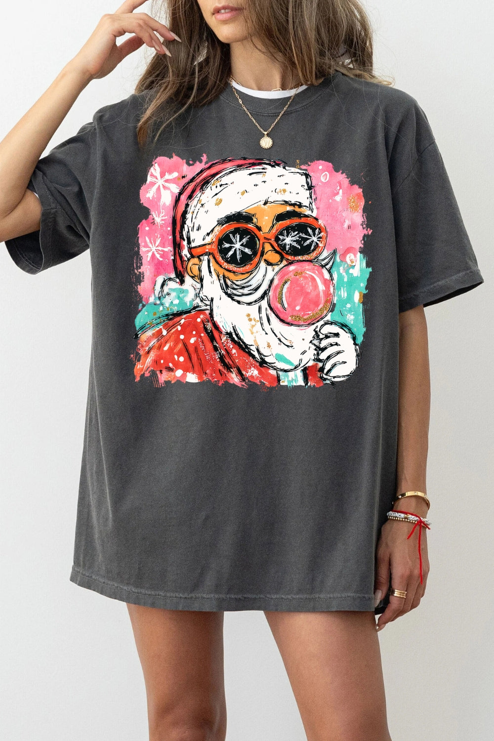 Santa blowing bubble painting christmas tee