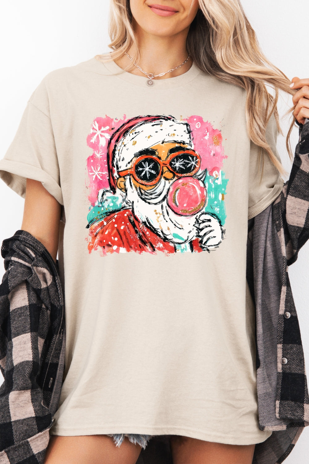 Santa blowing bubble painting christmas tee