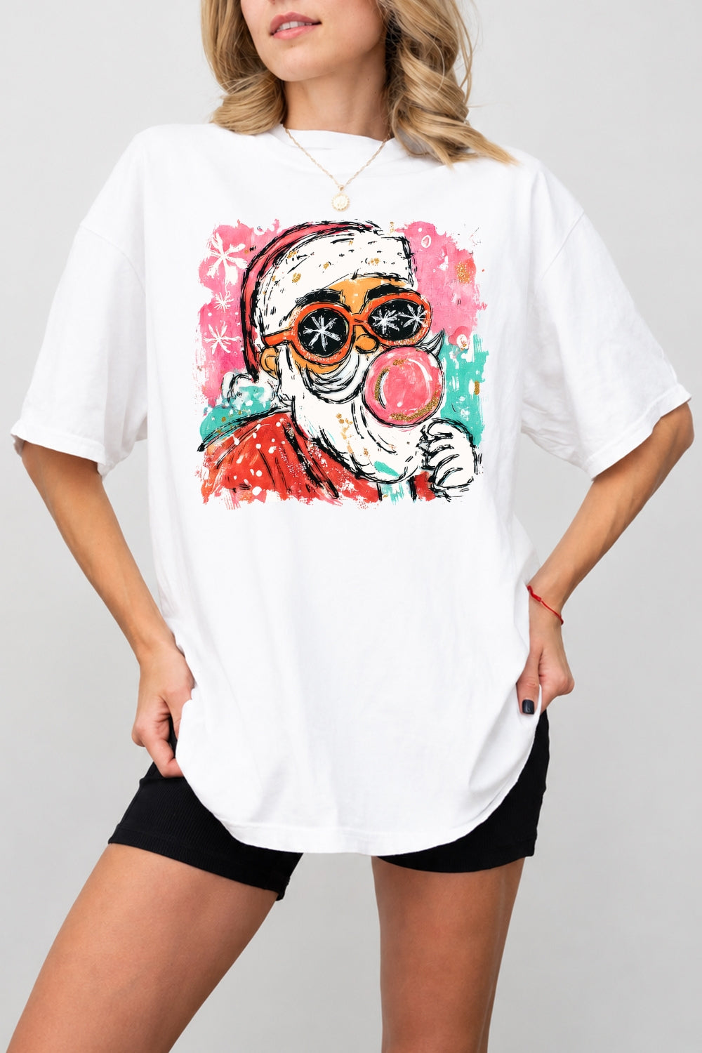Santa blowing bubble painting christmas tee