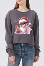 Santa blowing bubble snowflake crop sweatshirt