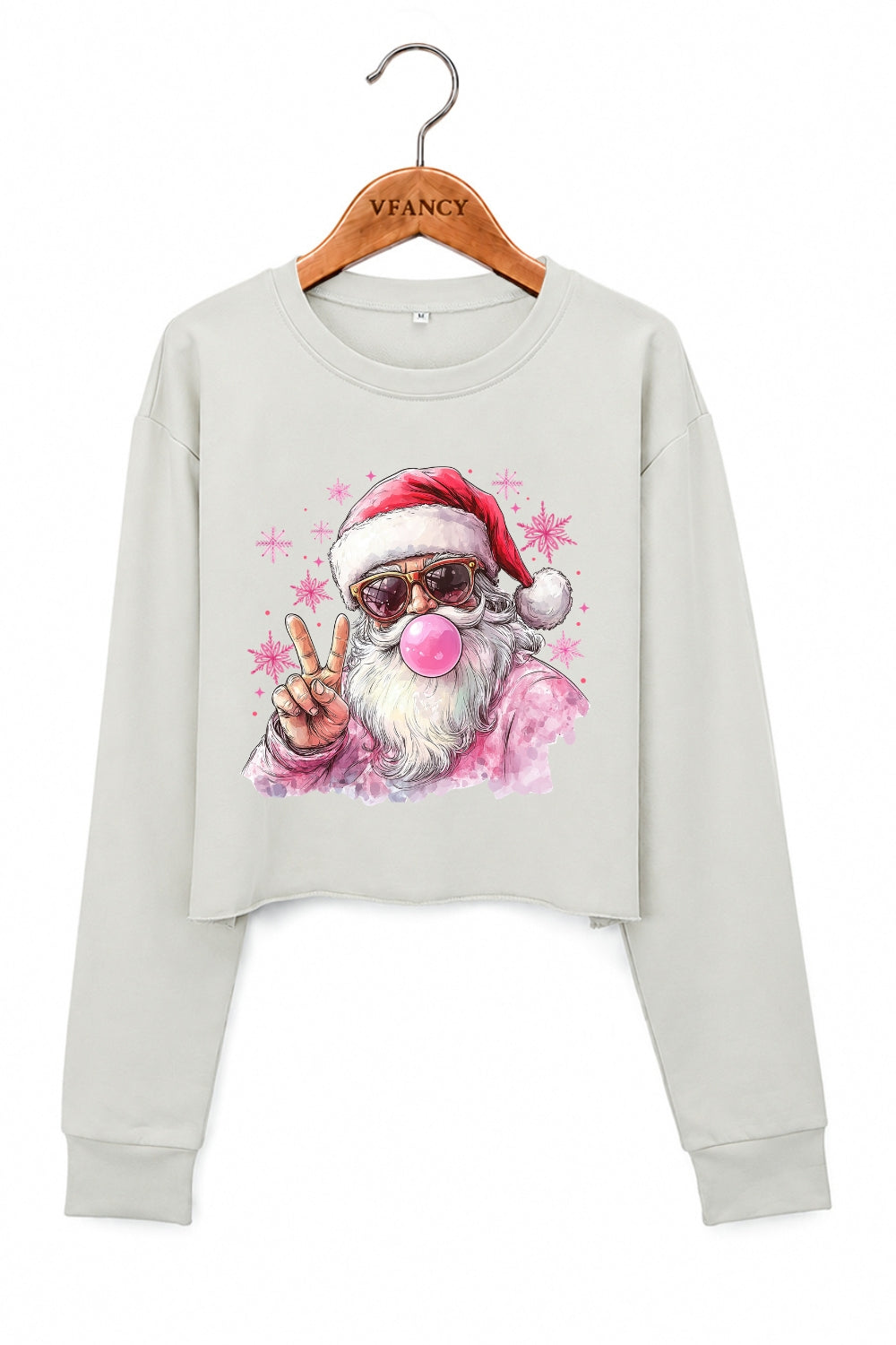 Santa blowing bubble snowflake crop sweatshirt