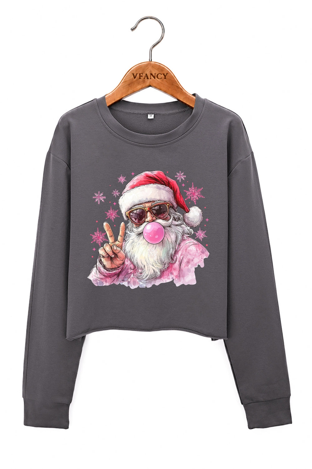 Santa blowing bubble snowflake crop sweatshirt