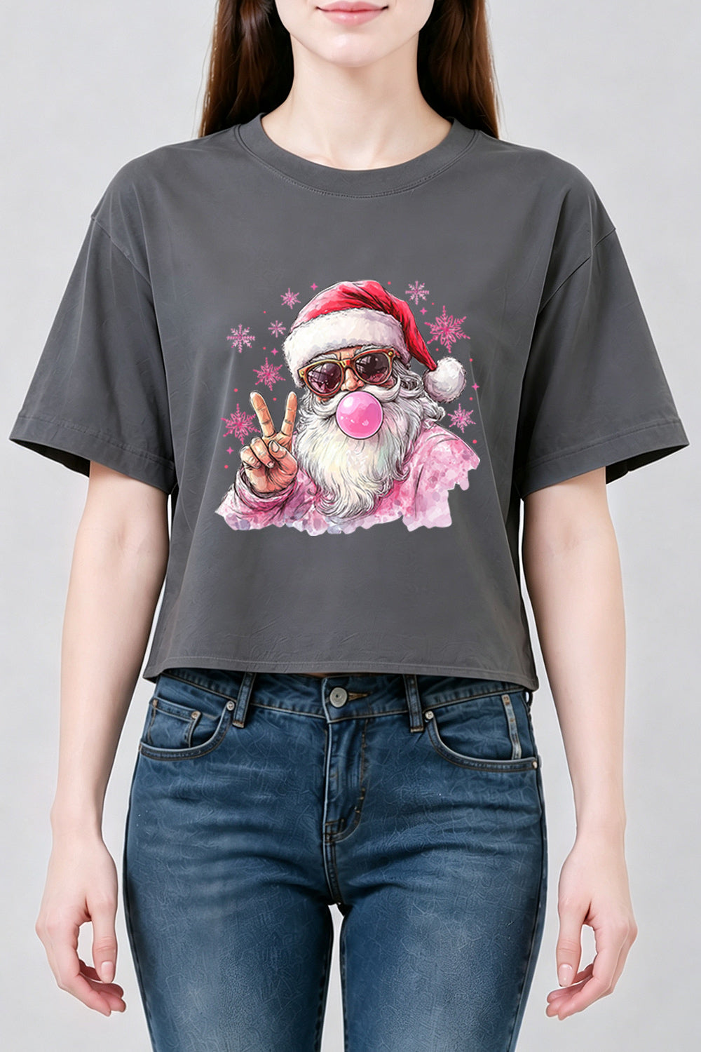 Santa blowing bubble snowflake crop top