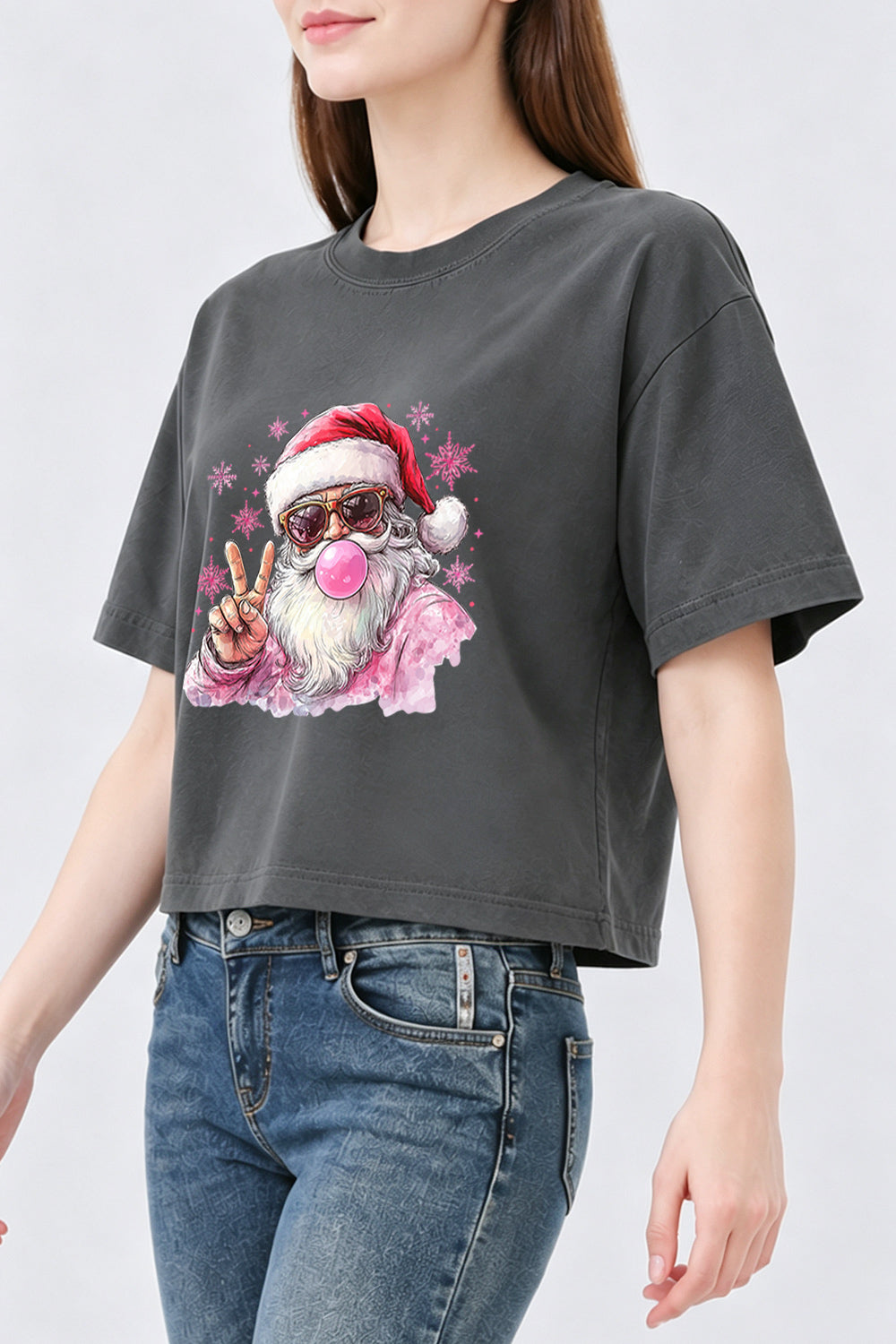 Santa blowing bubble snowflake crop top