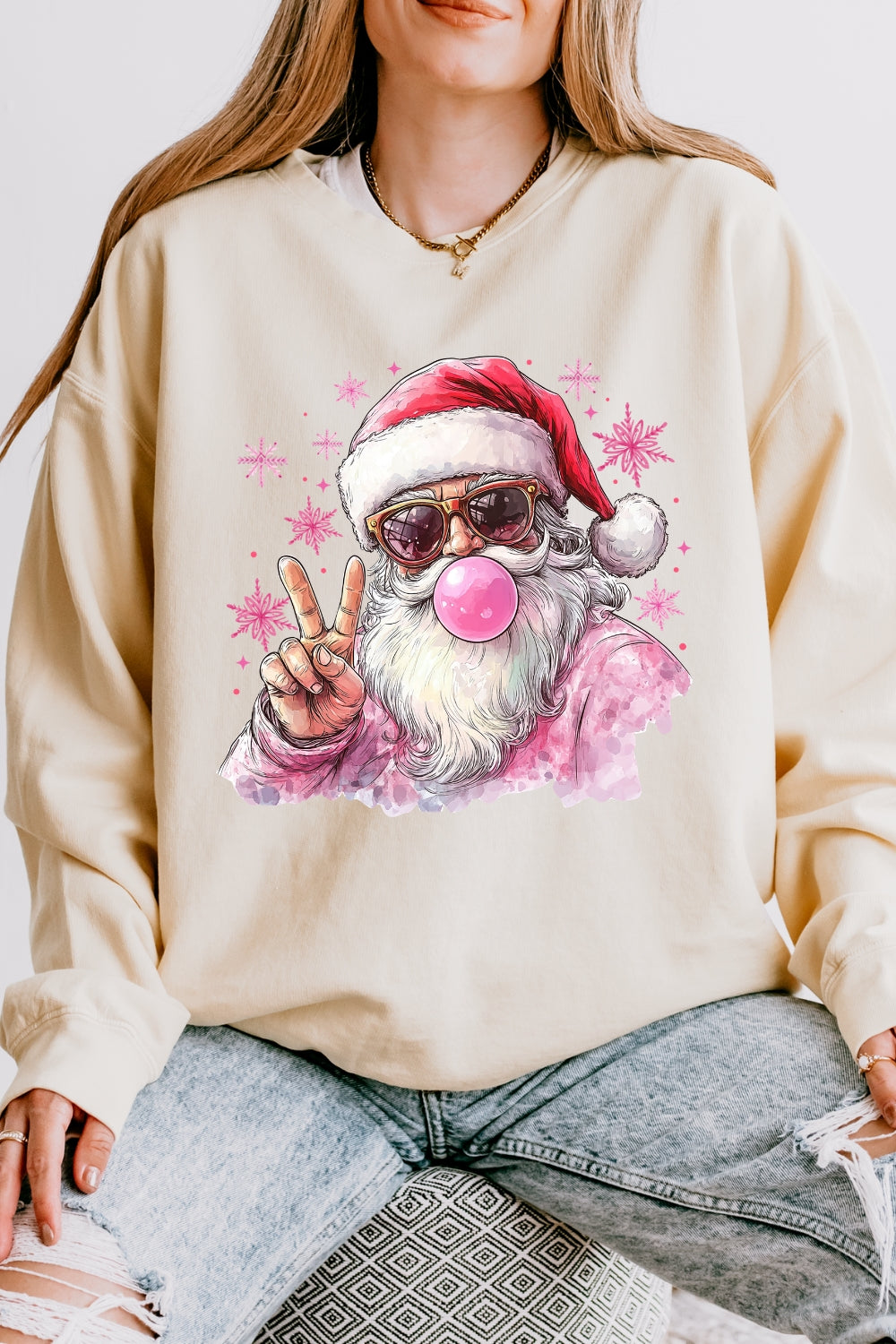 Santa blowing bubble snowflake sweatshirt