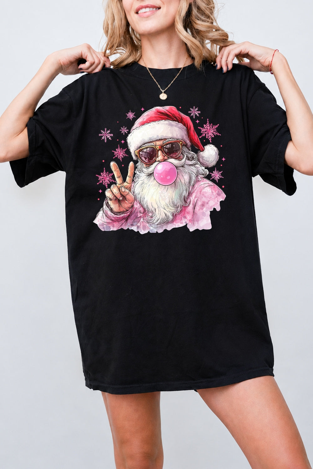 Santa blowing bubble snowflake tee