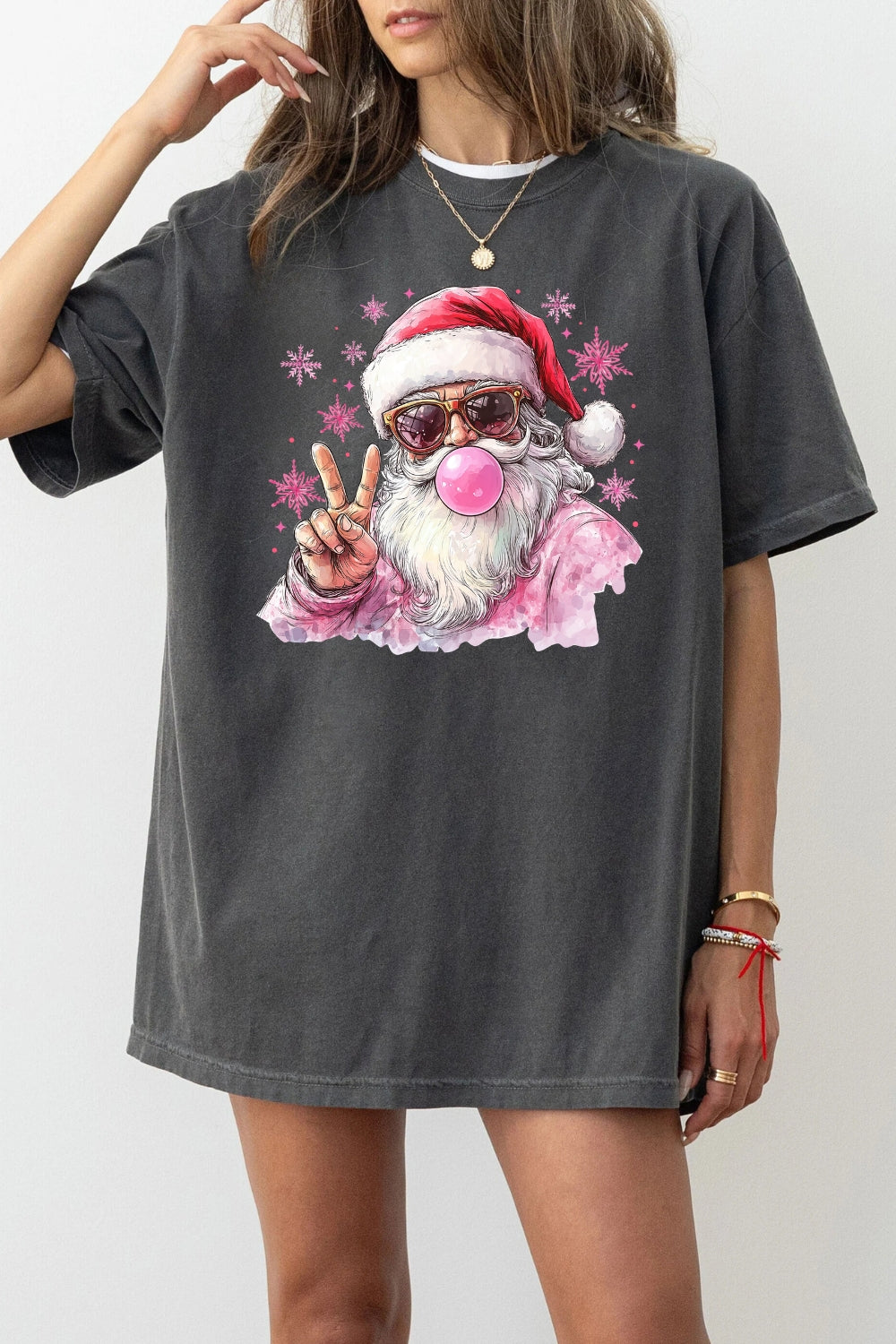 Santa blowing bubble snowflake tee