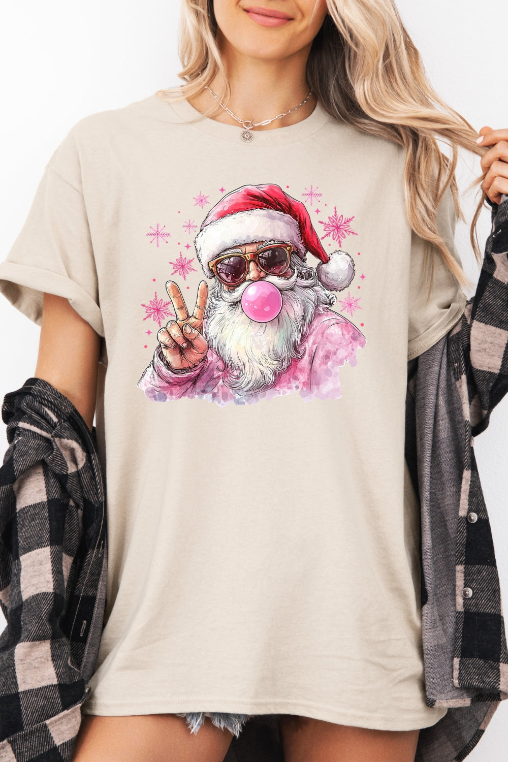 Santa blowing bubble snowflake tee
