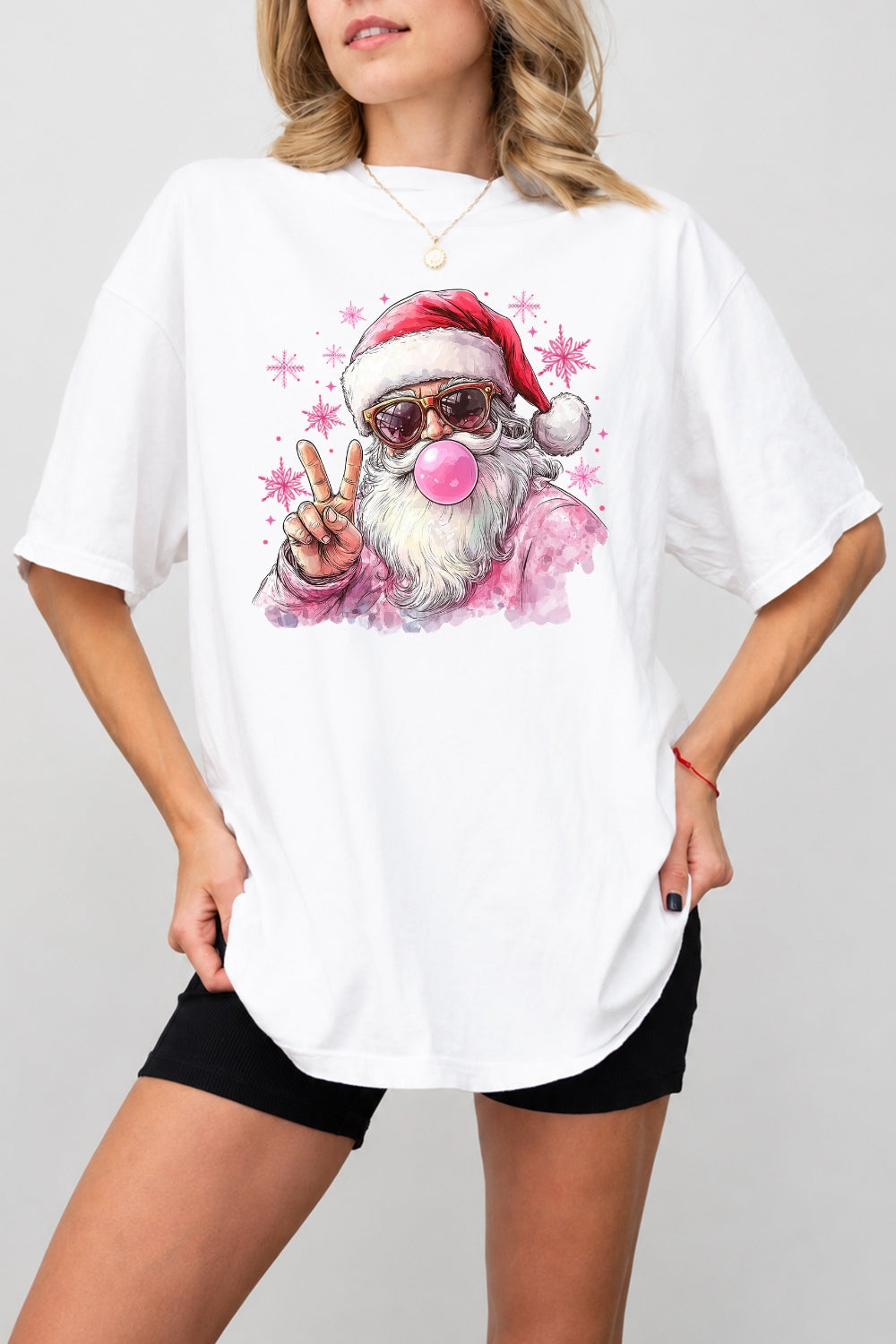 Santa blowing bubble snowflake tee
