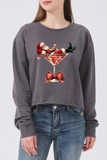 Santa cocktail christmas crop sweatshirt