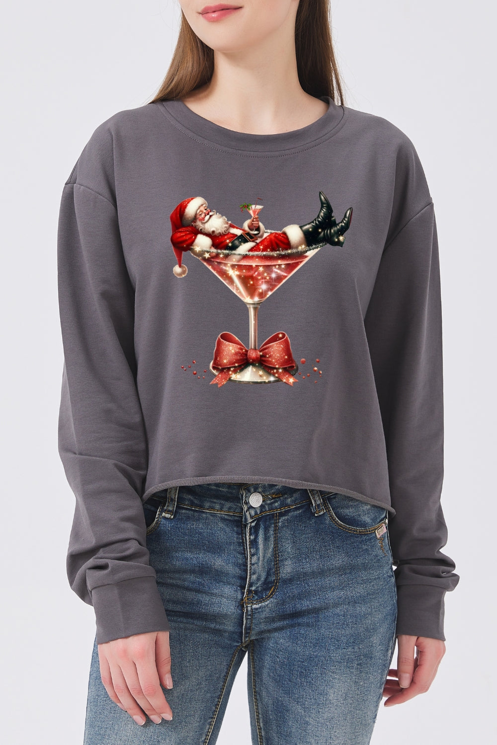 Santa cocktail christmas crop sweatshirt