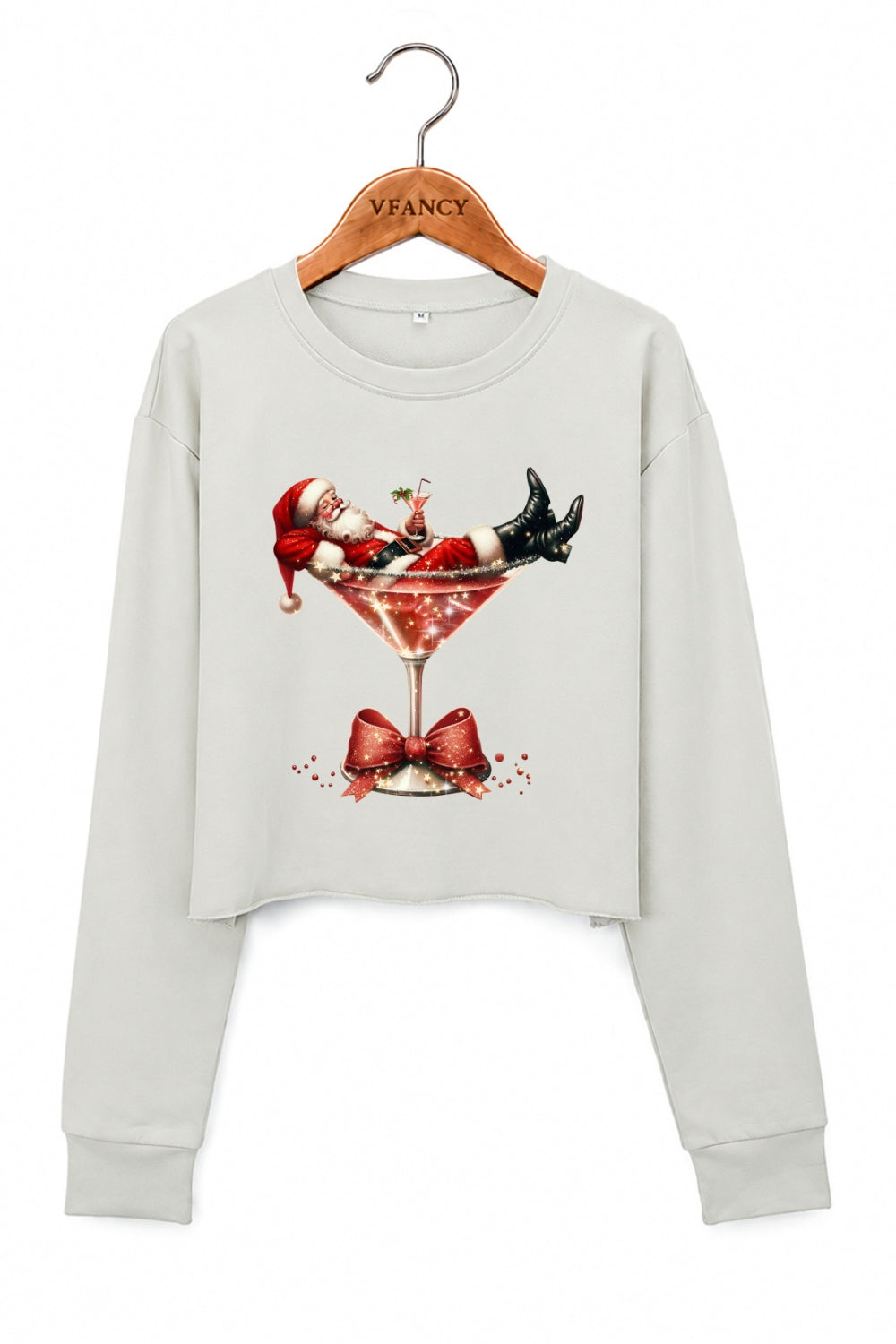 Santa cocktail christmas crop sweatshirt