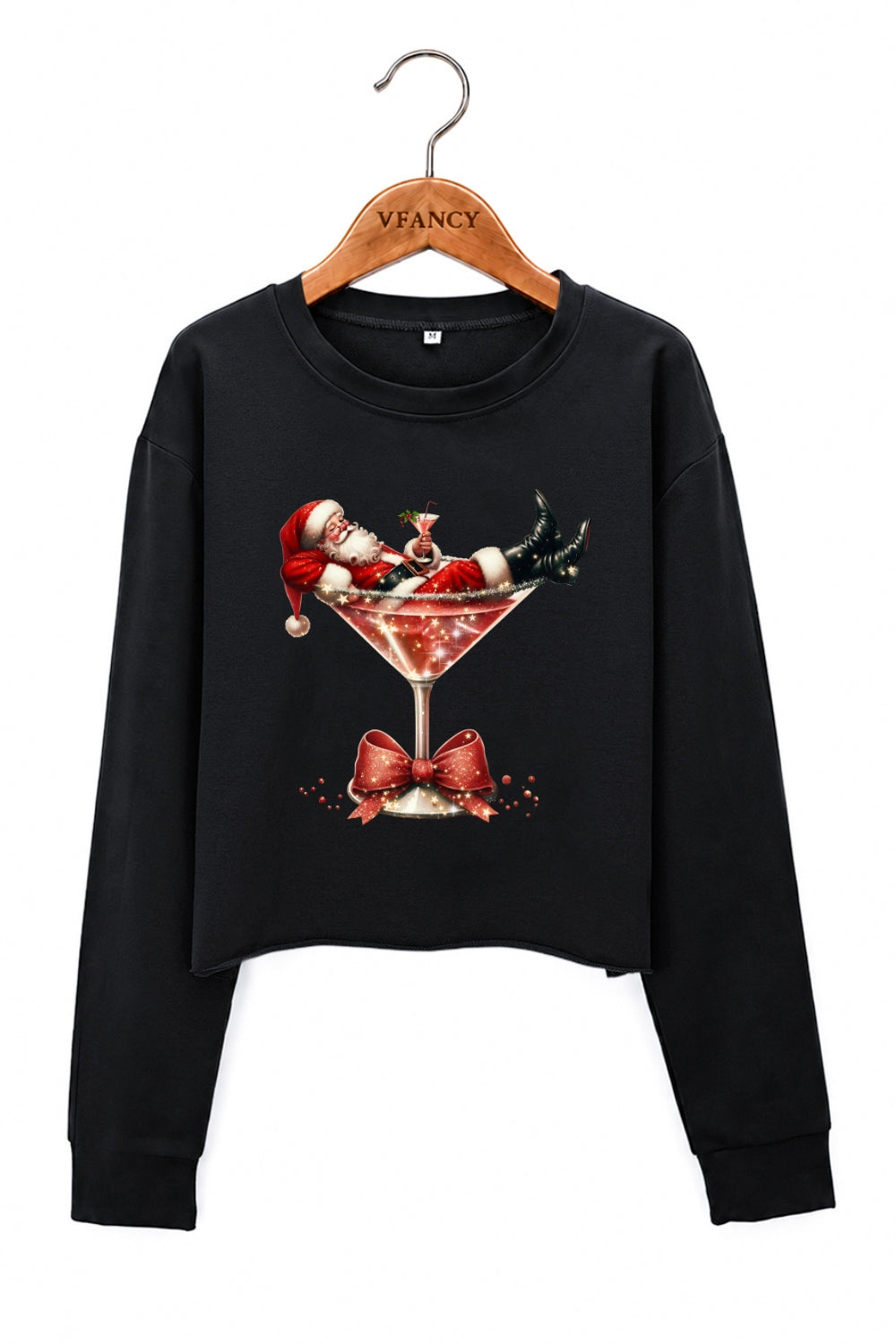 Santa cocktail christmas crop sweatshirt