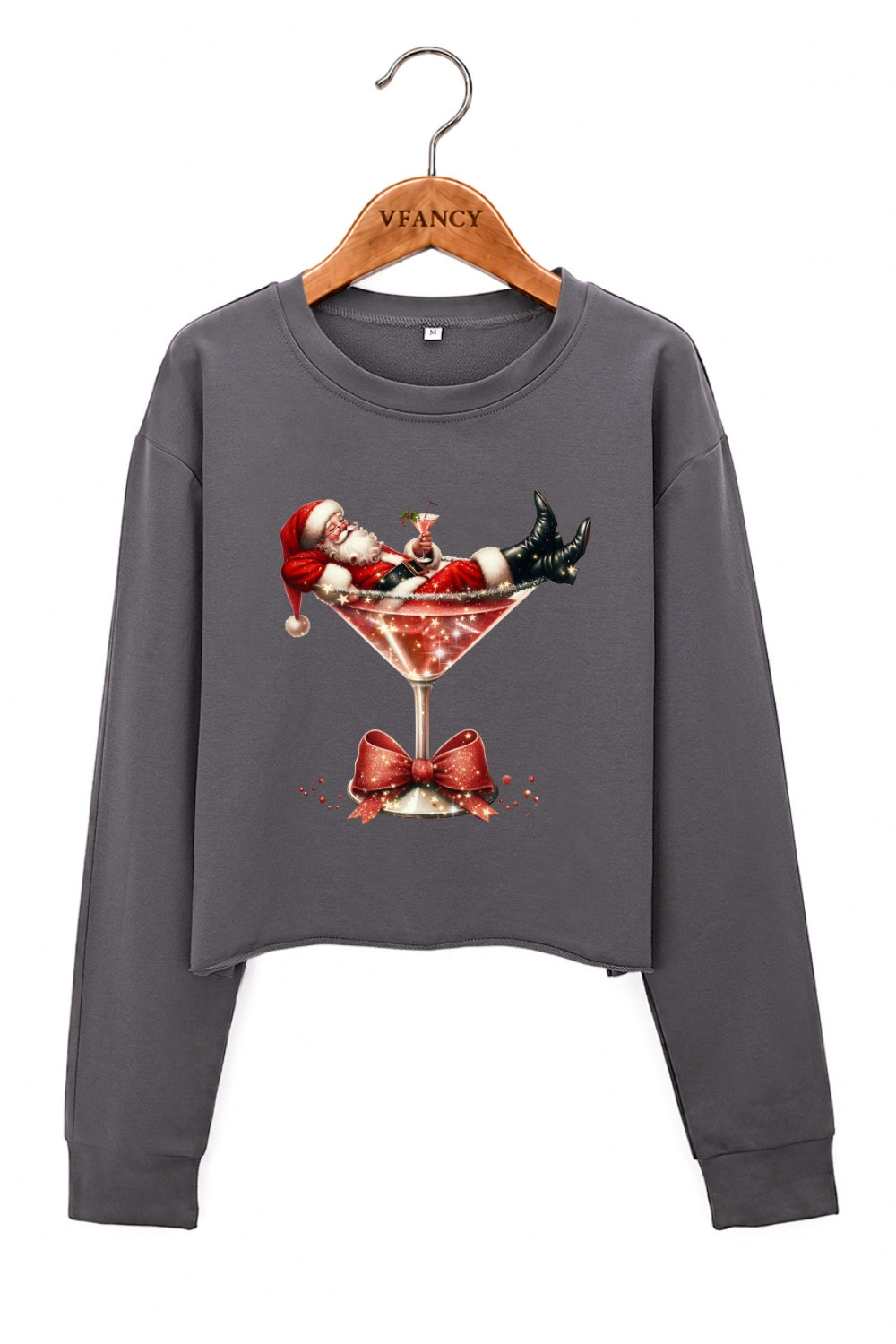Santa cocktail christmas crop sweatshirt