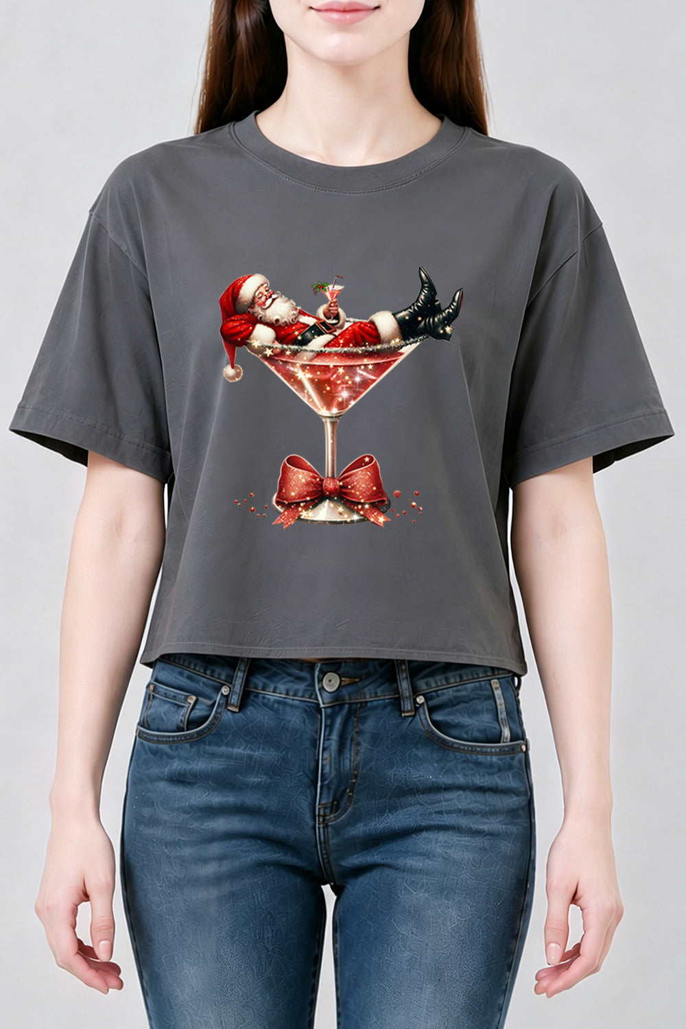 Santa cocktail christmas crop top