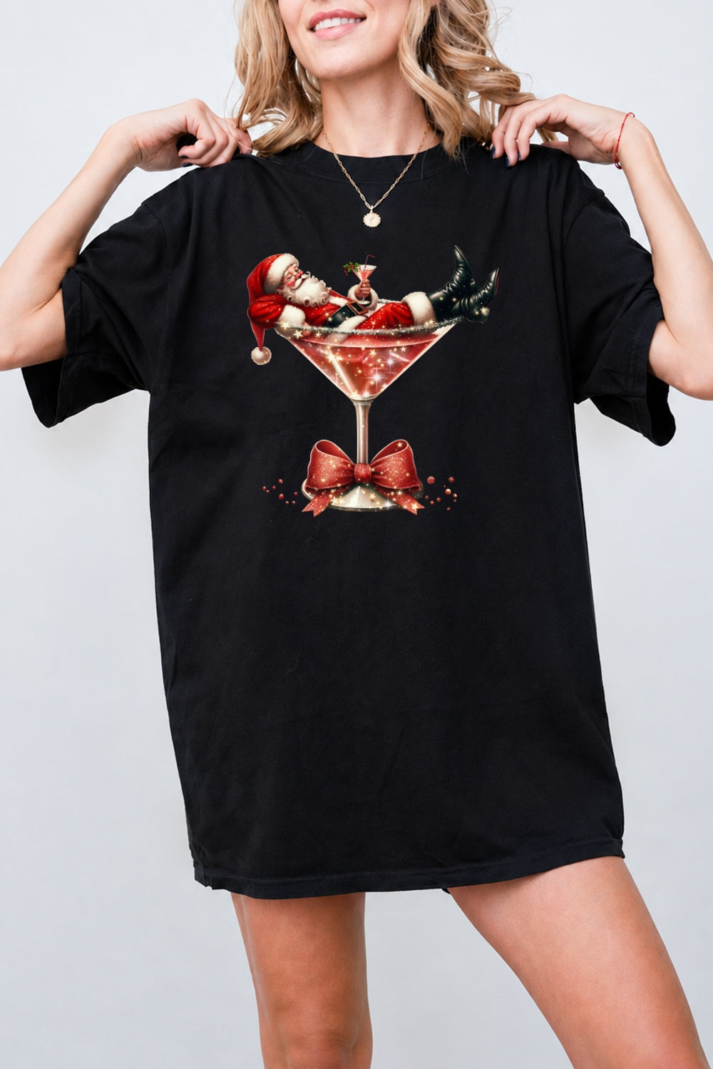 Santa cocktail christmas tee