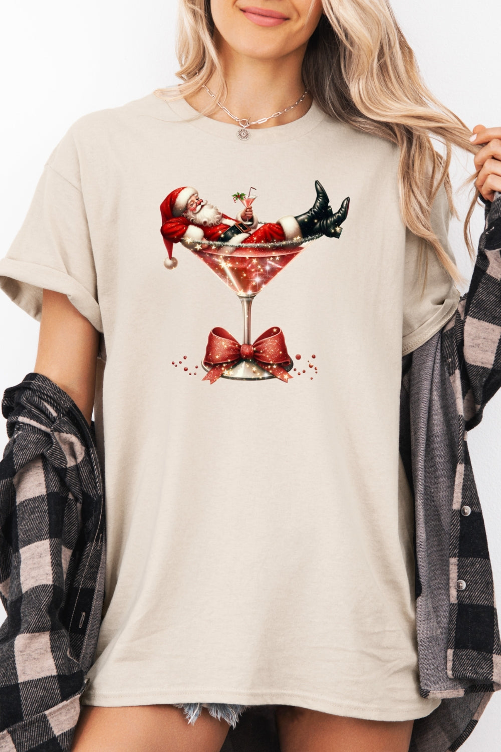 Santa cocktail christmas tee
