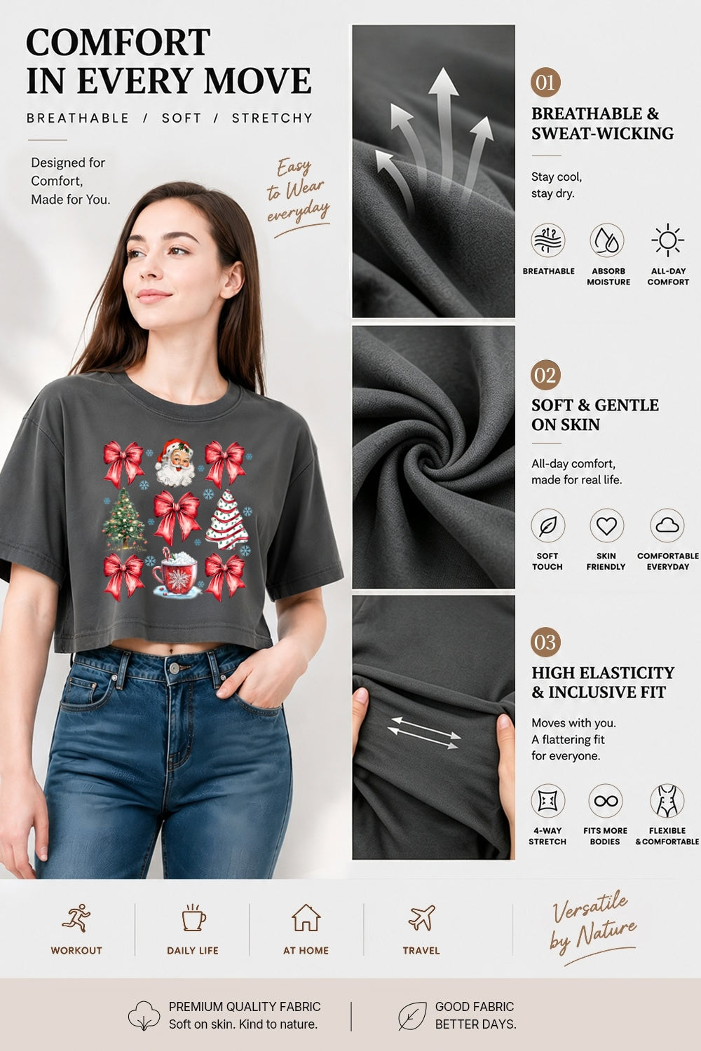 Santa cute bows christmas crop top