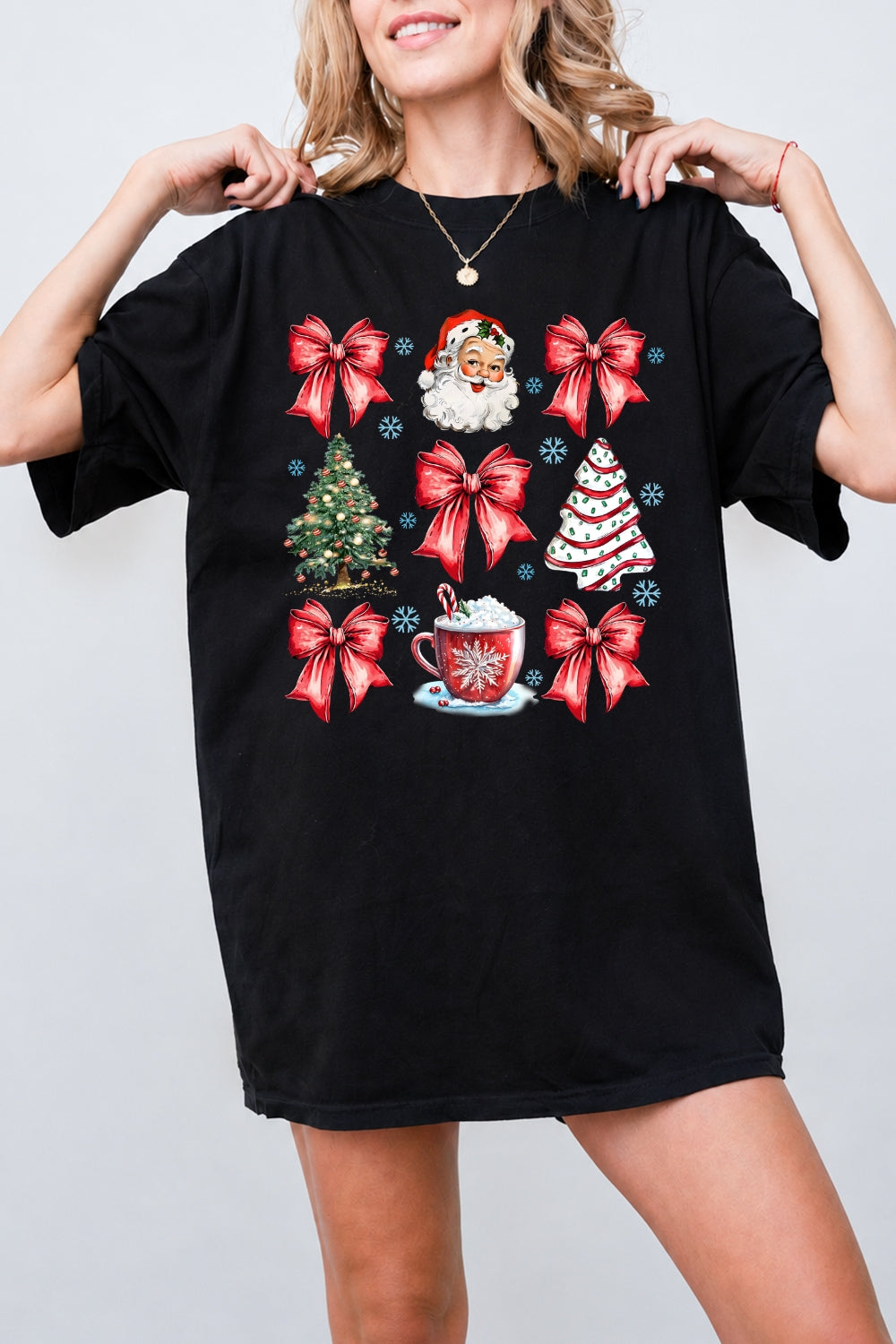 Santa cute bows christmas tee
