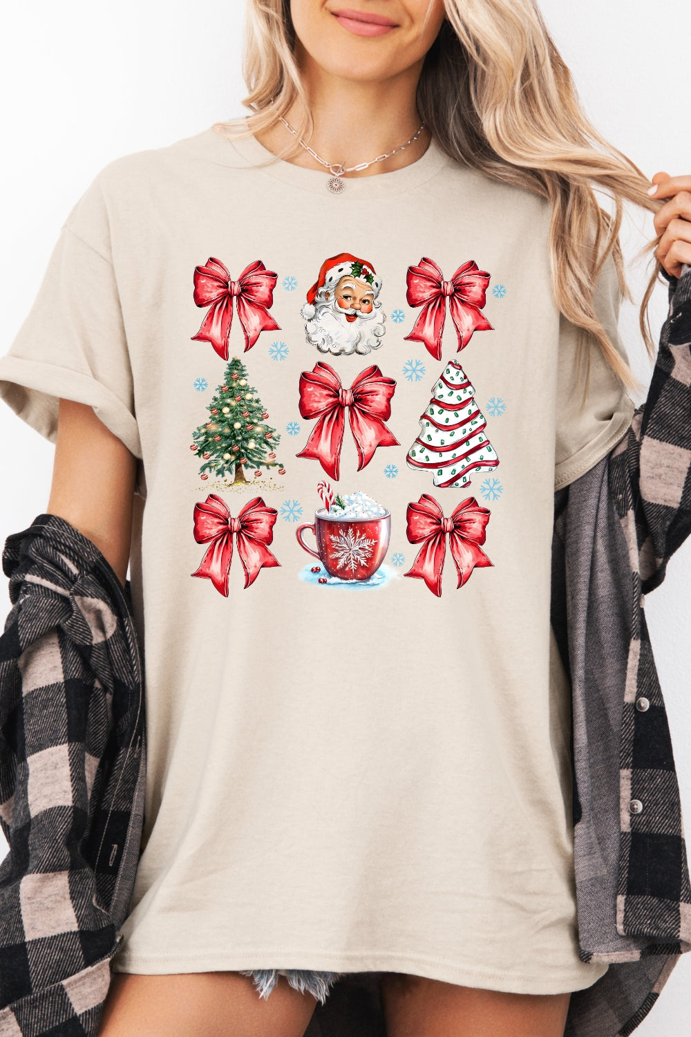 Santa cute bows christmas tee