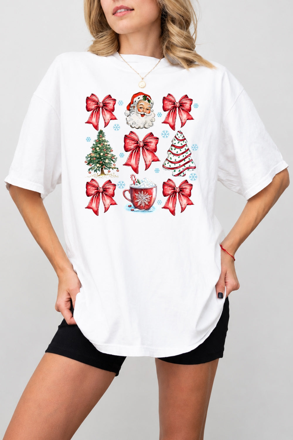 Santa cute bows christmas tee