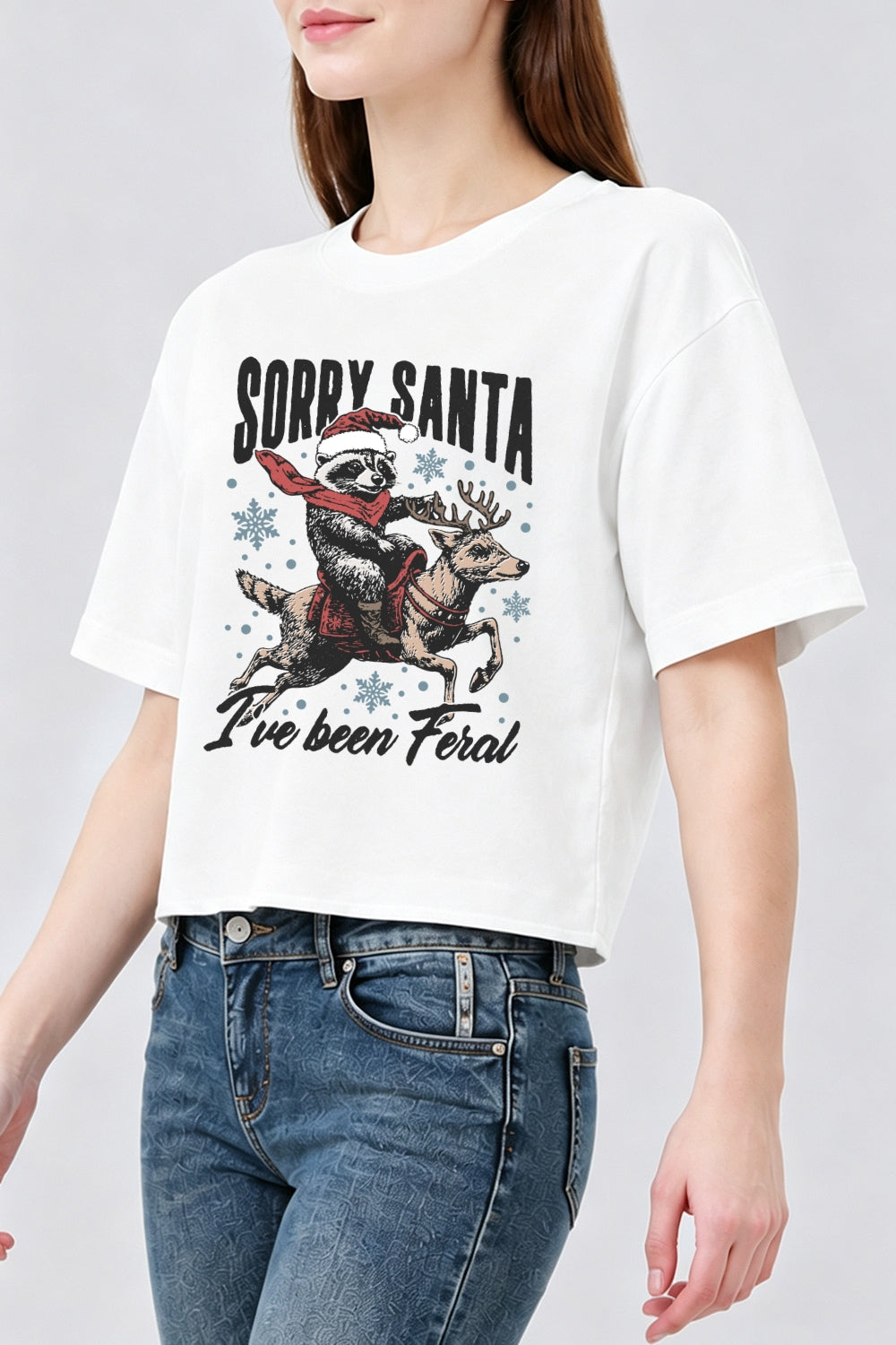 Santa feral raccoon christmas crop top