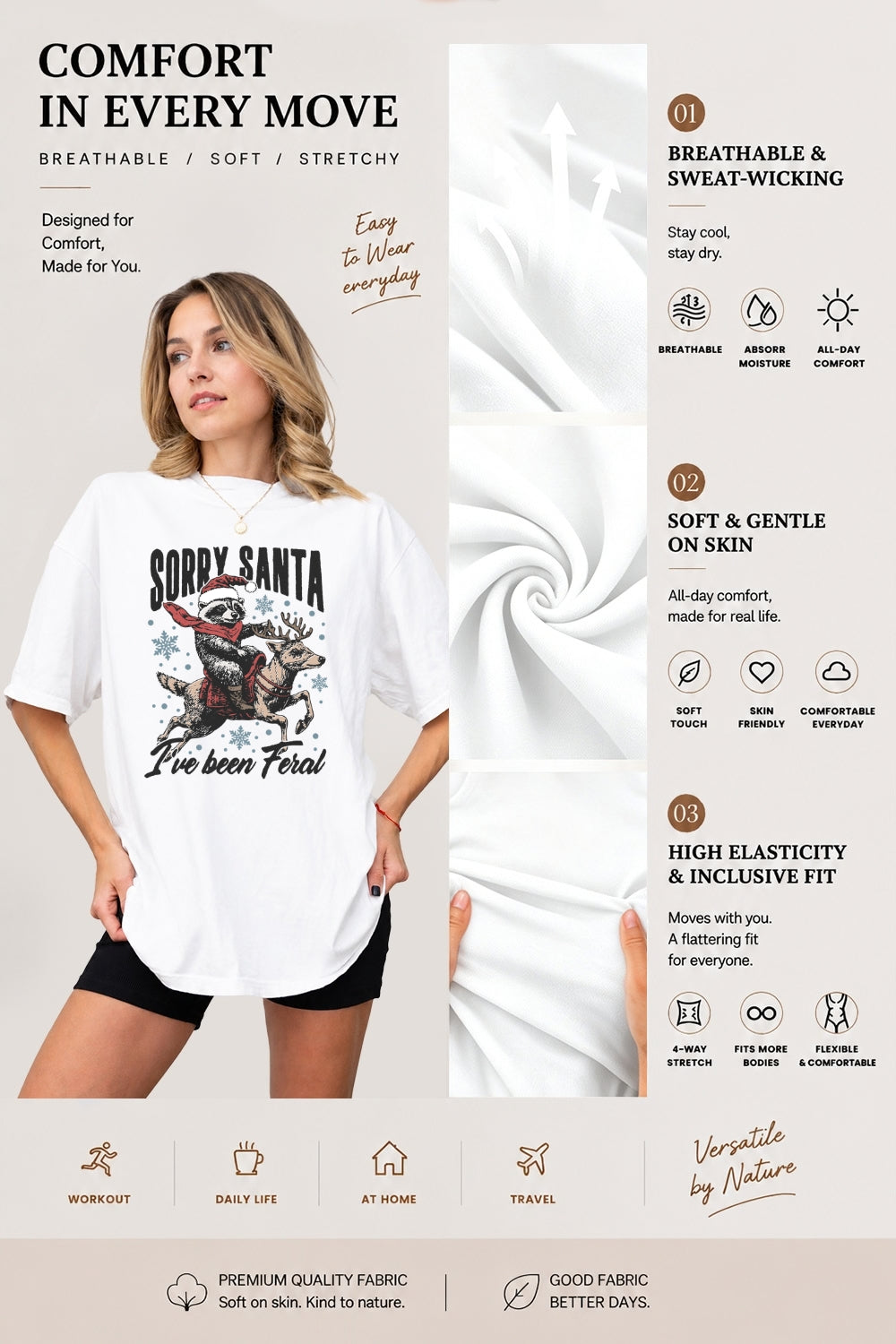 Santa feral raccoon christmas tee