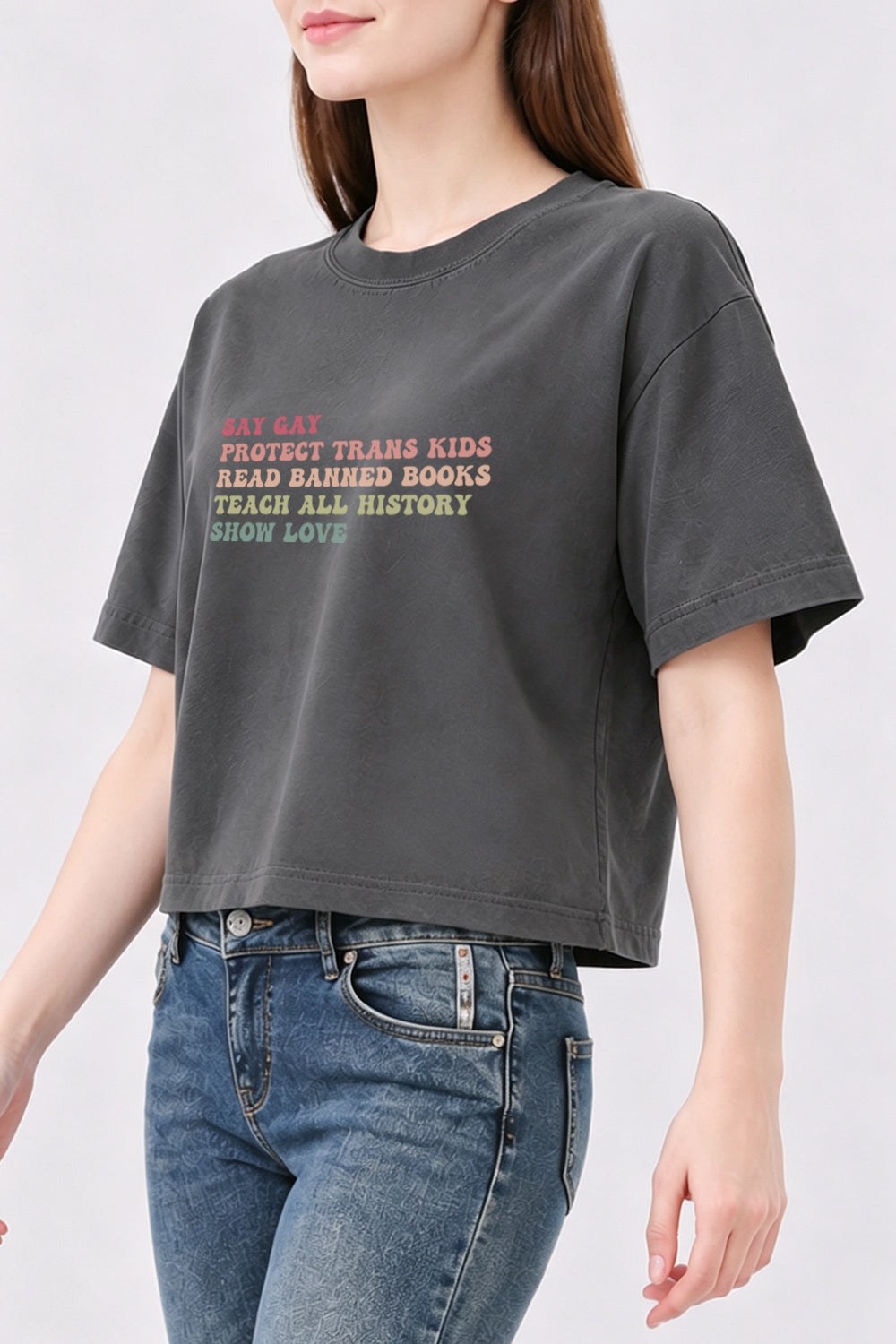 Say gay rainbow saying crop top