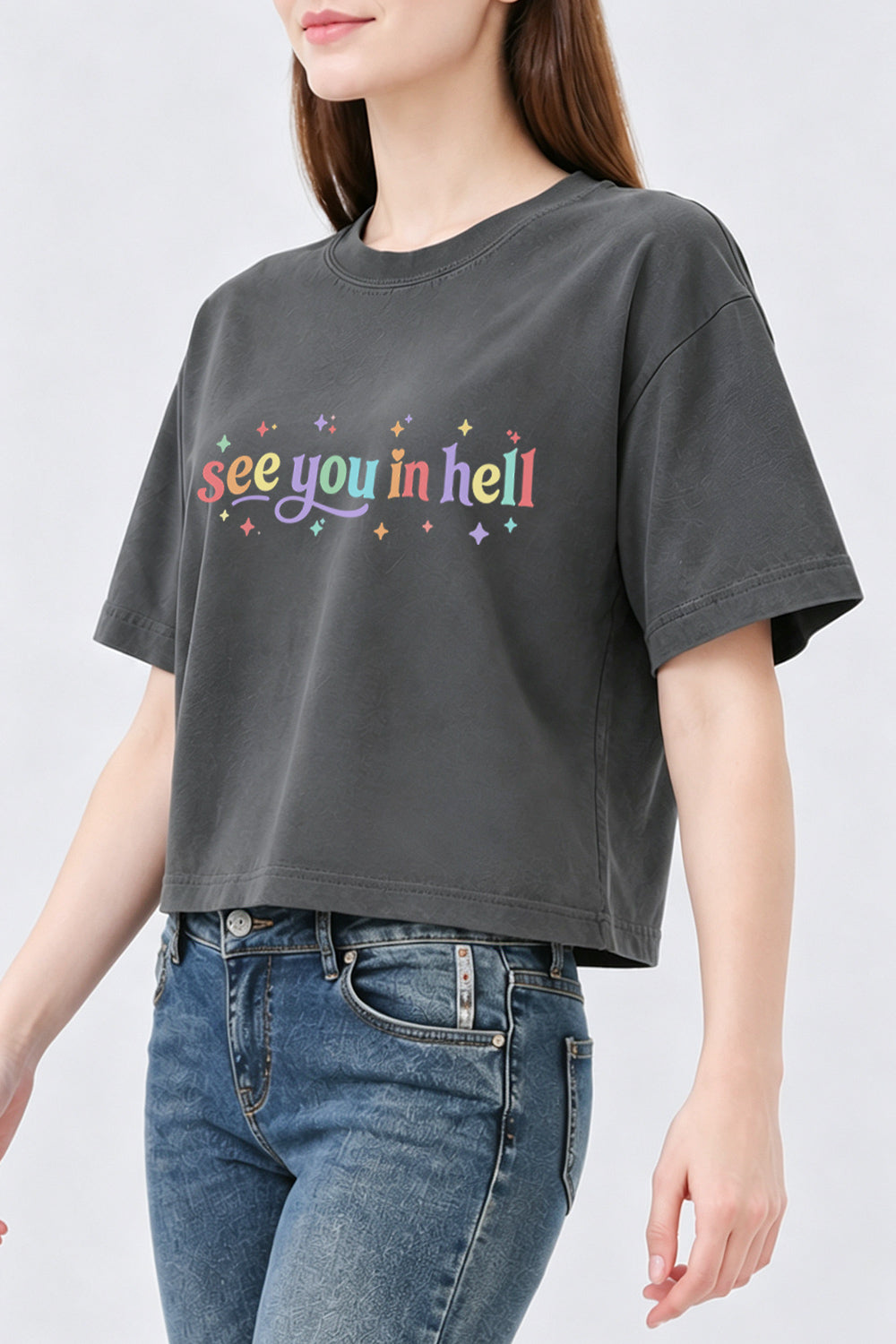 See you in hell rainbow crop top