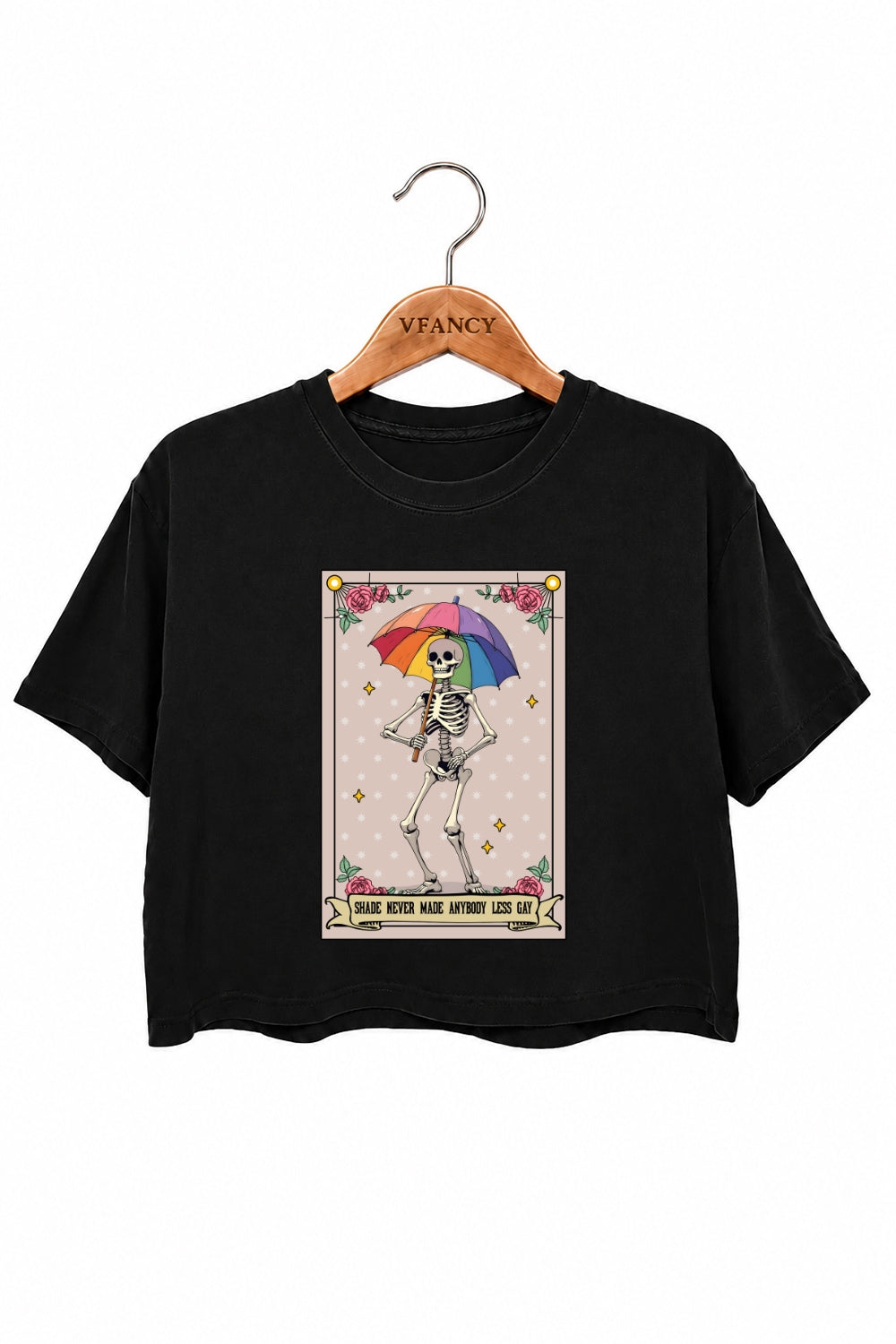 Shade never made anybody less gay skull crop top