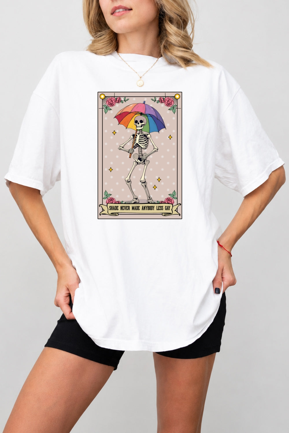 Shade never made anybody less gay skull tee