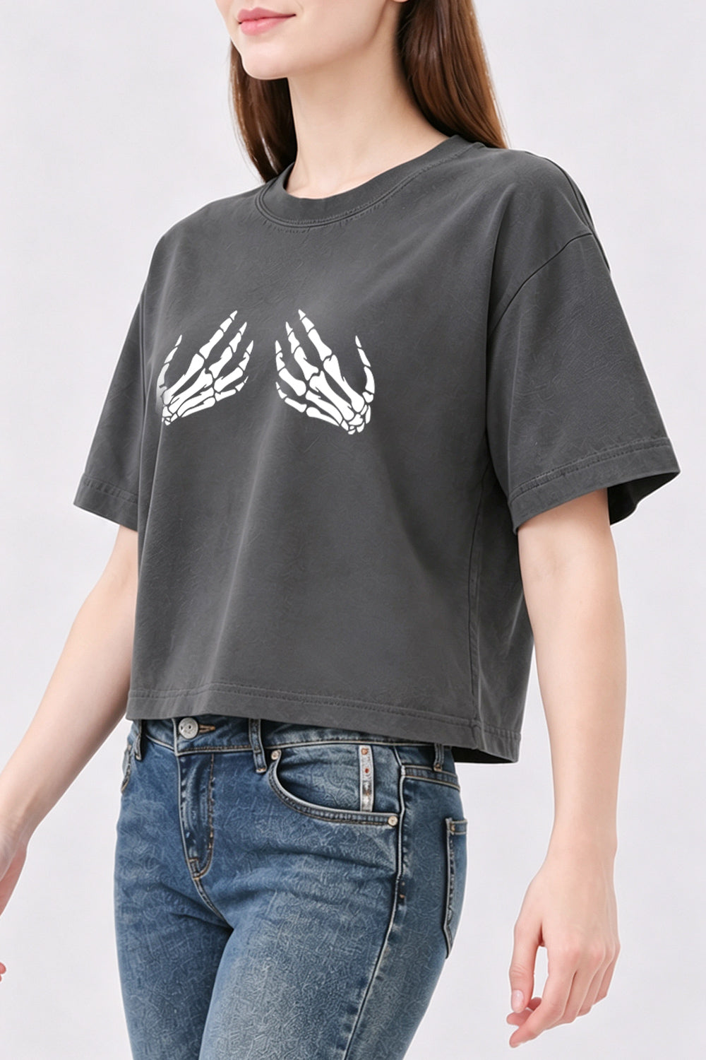 Skeleton hand funny crop top