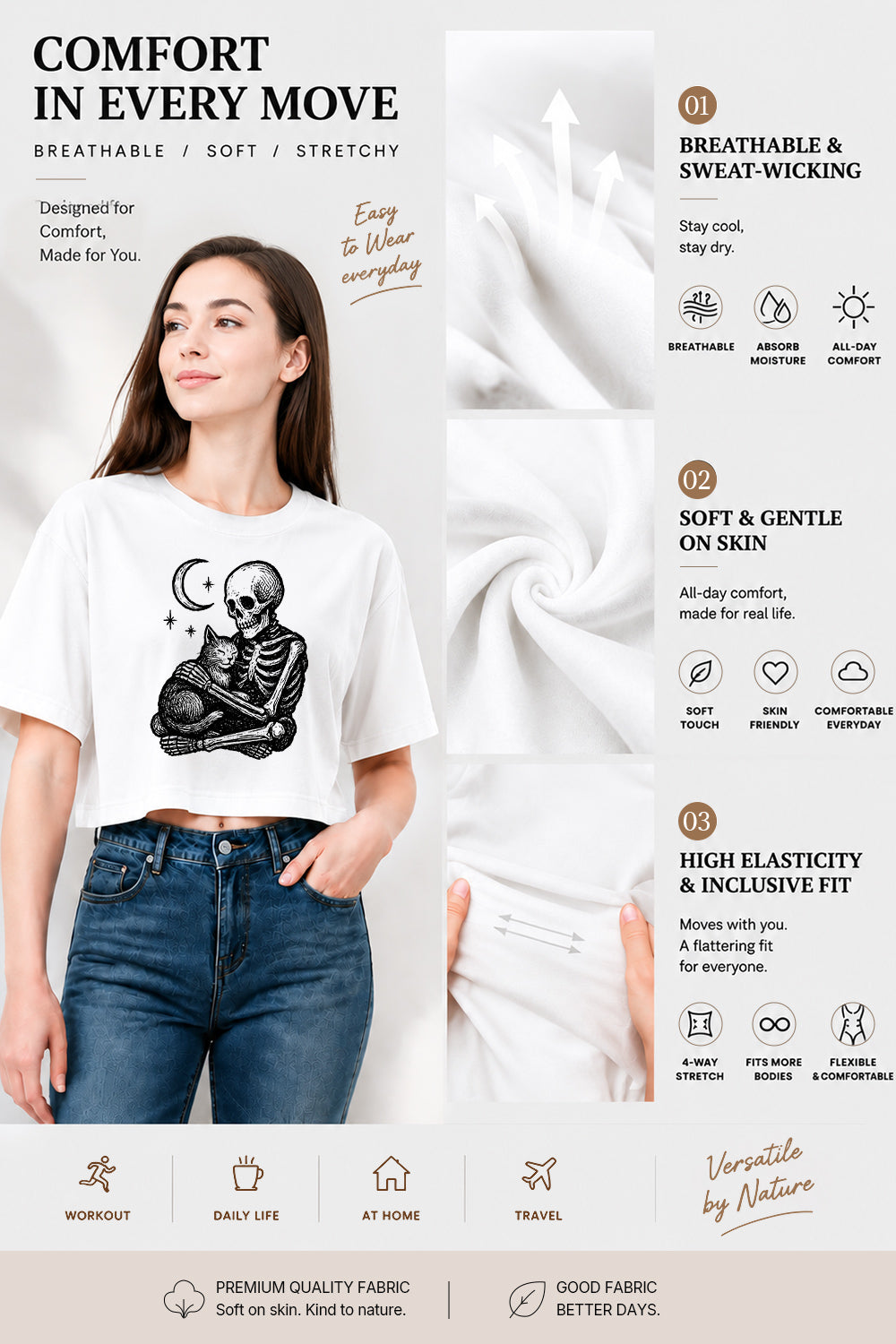 Skeleton holding a cat crop top